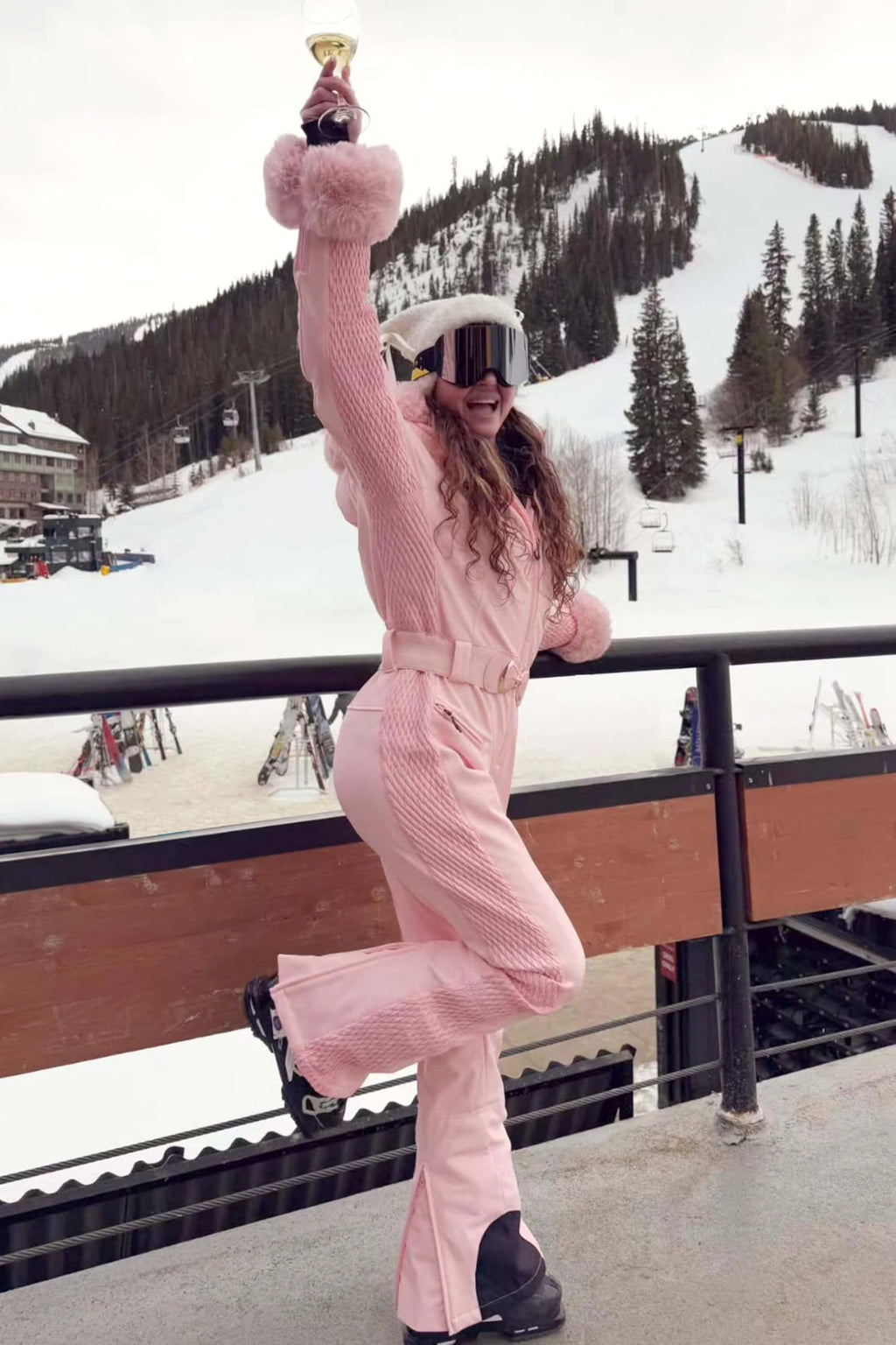 GSOU SNOW Ski Suit Womens One Piece Snowsuit Snowboard Jacket Slim Snow Jumpsuit Faux Fur Ski Outfit Waterproof Windproof