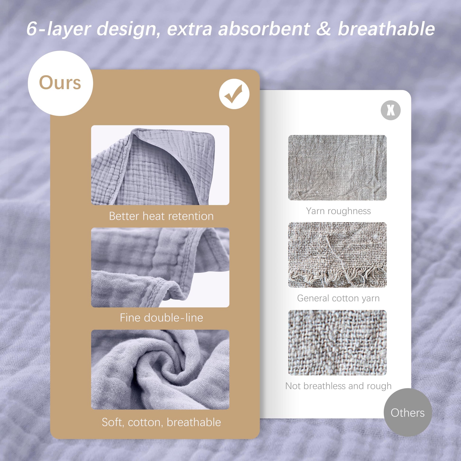 SWEET DOLPHIN Muslin Hooded Baby Bath Towels - 2 Pack 100% Cotton Towel for Babies, Infants, Toddlers - 32x32Inch - Highly Absorbent and Newborn Essential, Light Bean Paste