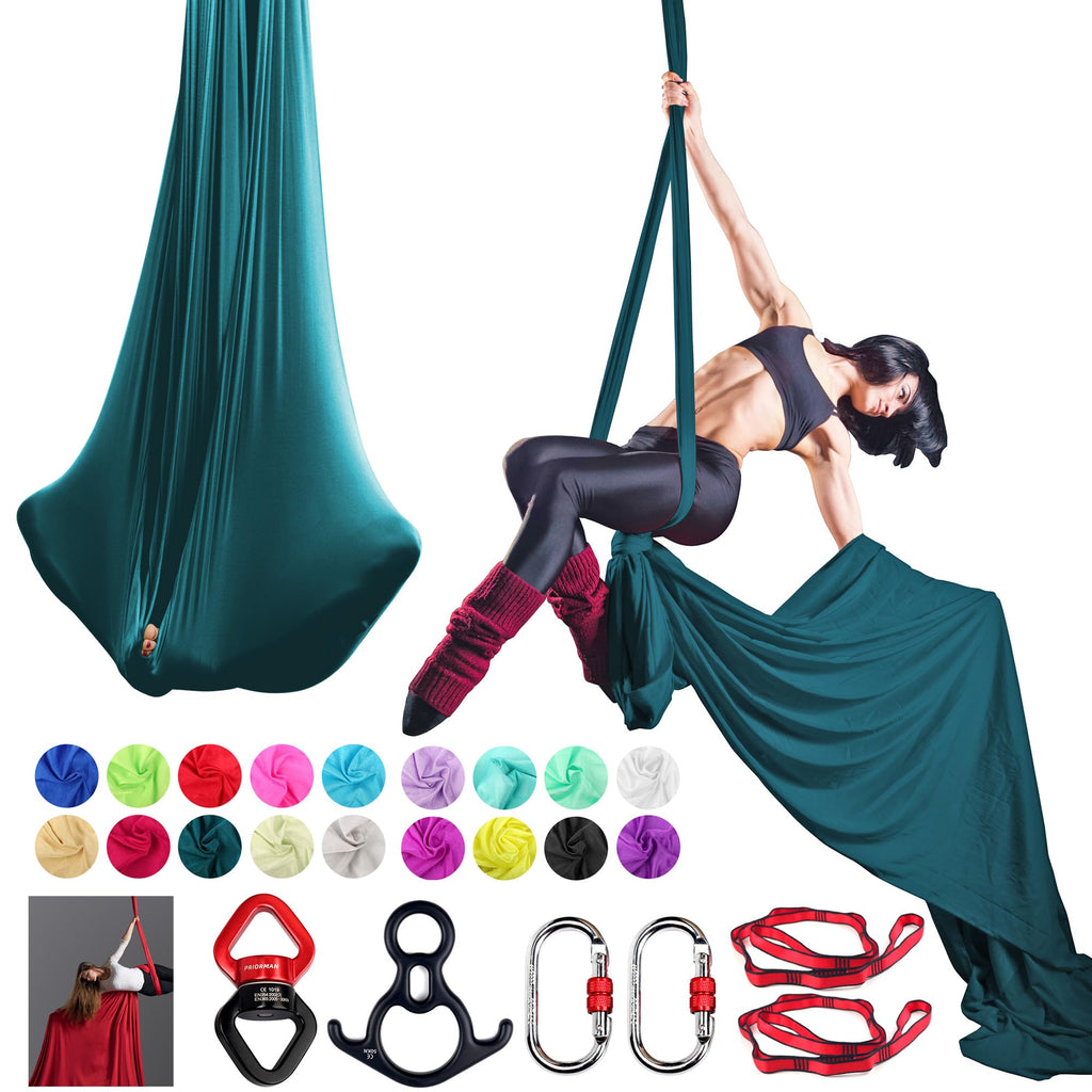 Aerial Silks Set, Premium Ariel Yoga Hammock 9 Yards Aerial Silk, Low-Stretch Fabric, Yoga Starter Kit for Home, Aerial Rig for All Skill Levels - All Hardware Included
