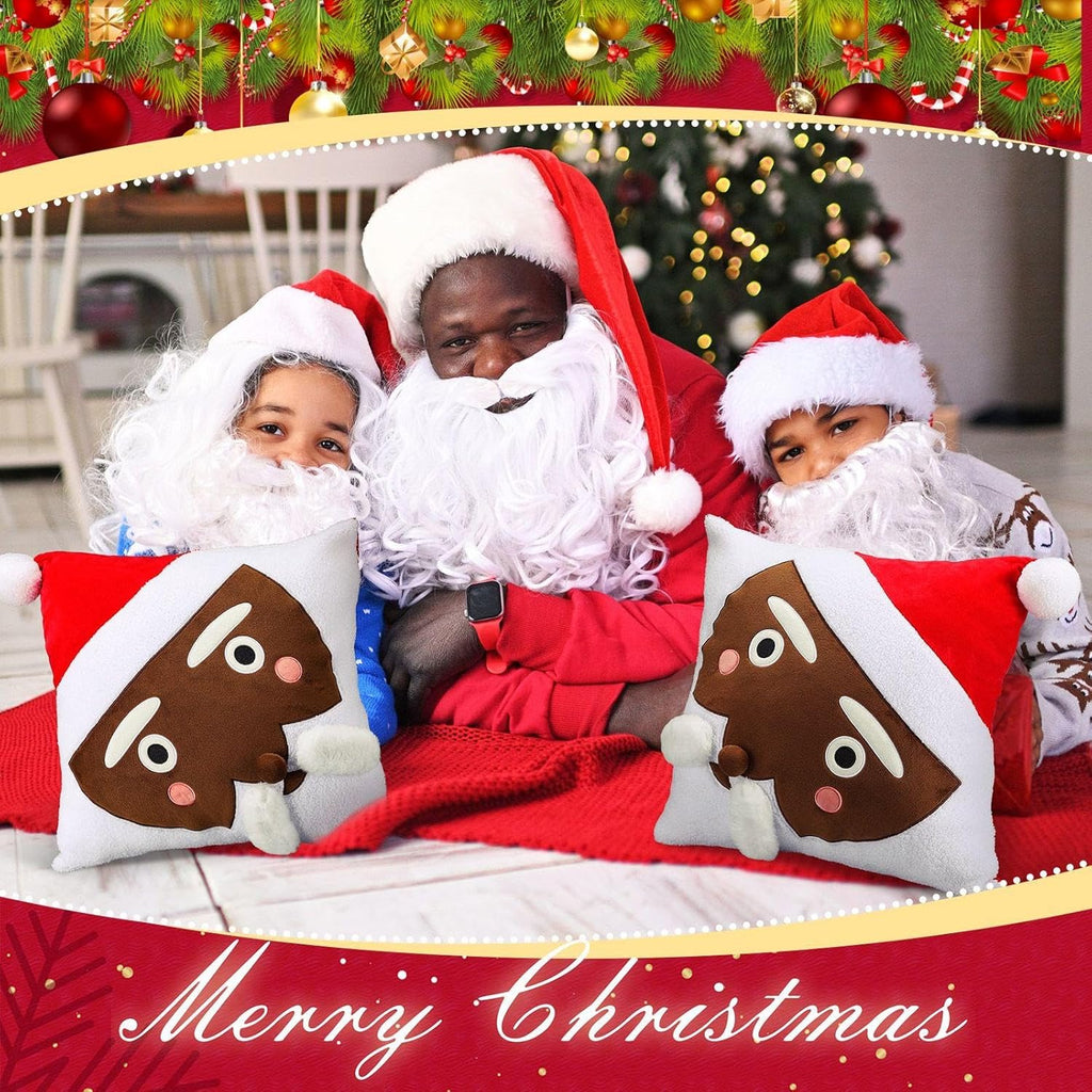 2 Pack Black Santa Christmas Pillow Covers 18 x 18 Inch African American Christmas Decorations Black Santa Claus Square 3D Embroidered Pillowcases Fun Winter Indoor Decoration for Bed Sofa Couch