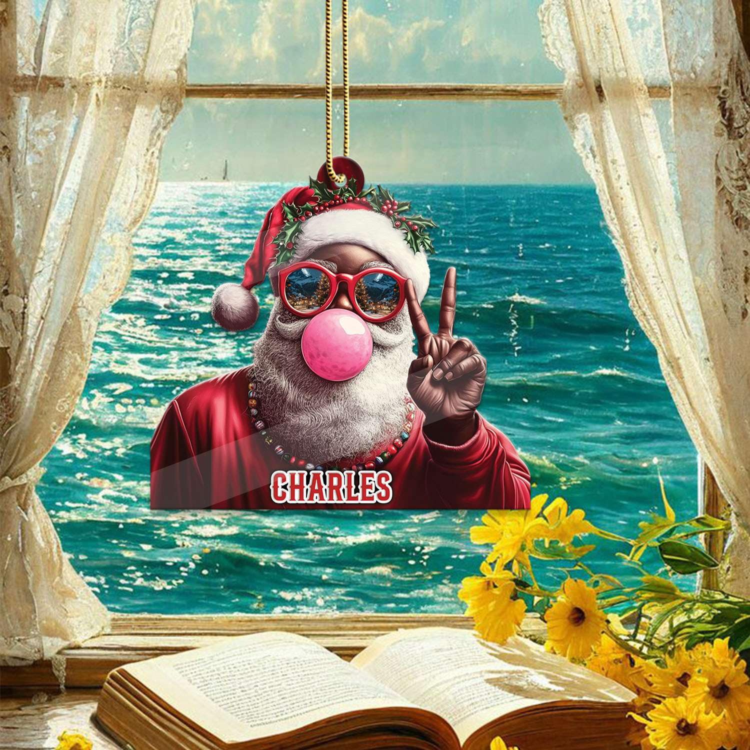 2D Acrylic Christmas Elf Shaped Ornament with Gift Box, Personalized Name Holiday Keepsake, Cute Ornament for Kids Room, Custom Name African-Inspired Decoration, Gifts for Boys