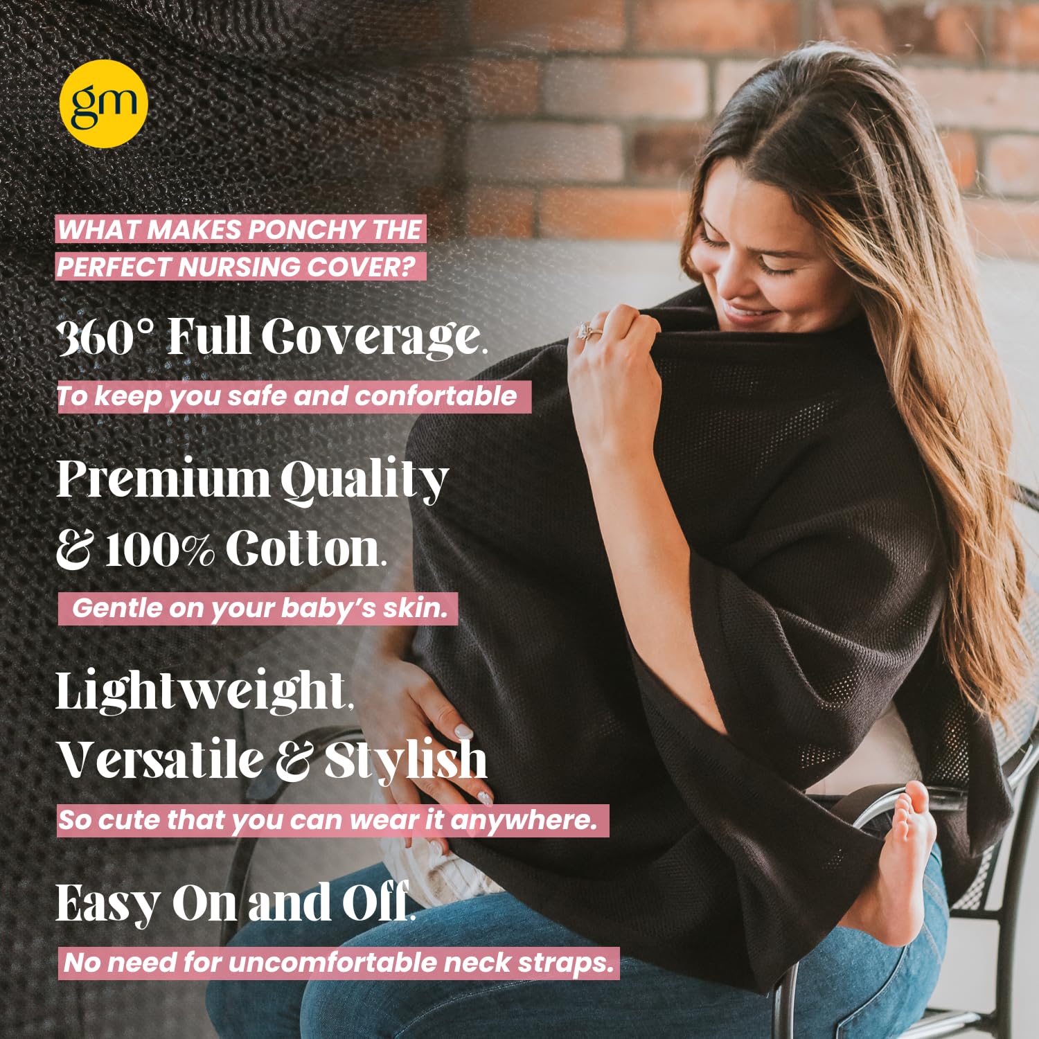 Breathable Nursing Cover Up for Breastfeeding - Privacy Nursing Covers - Newborn Essentials Must Haves - Improved Ponchy by Gold Mamas - Sand