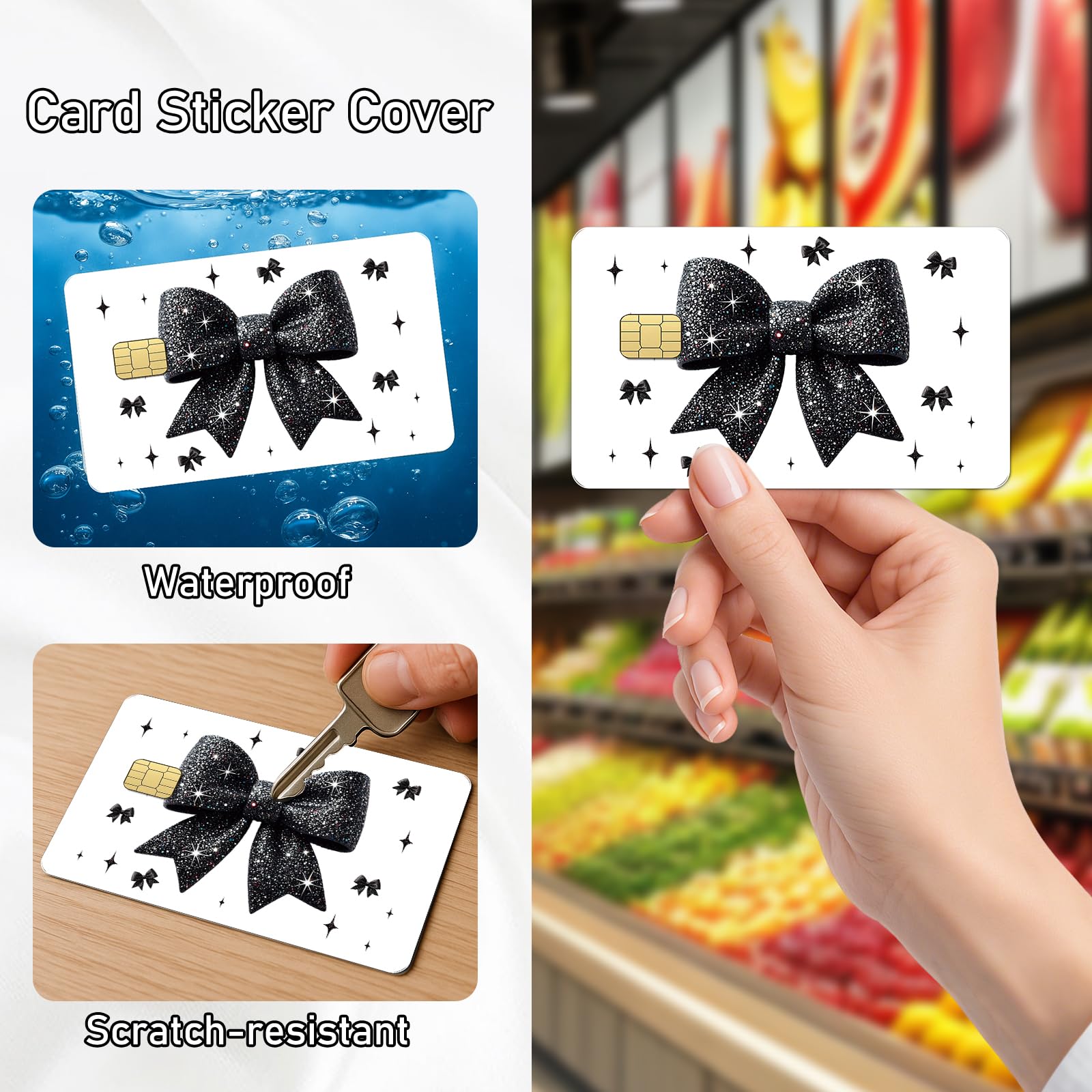 Coquete Leopard Credit Card Skin - 4 Pcs Cherry Bow 8 Ball Billiards Debit Skin Stickers Leopard Lip Print Credit Decal Cover Set for Transportation Key Debit Bus Cards Women