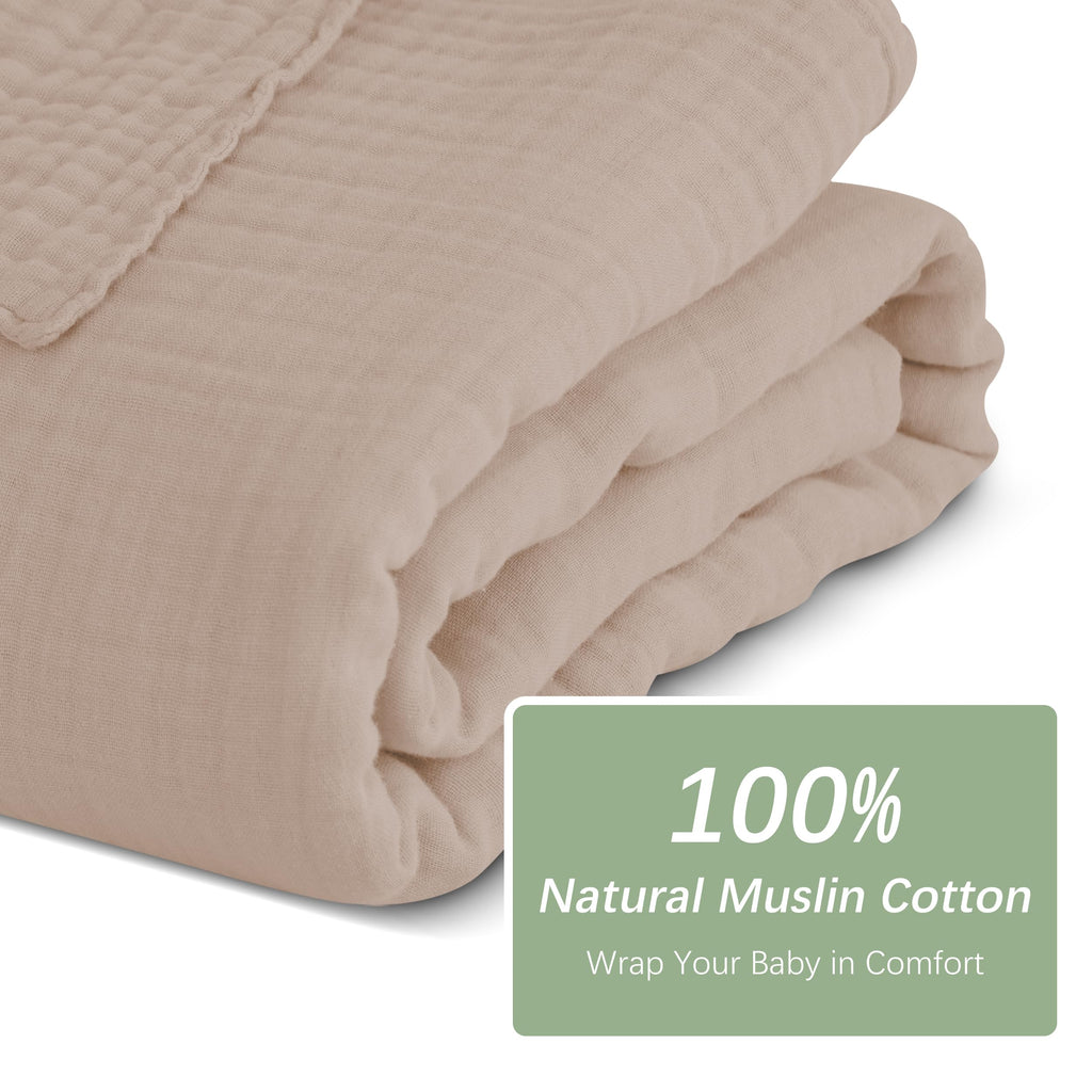 SWEET DOLPHIN Muslin Hooded Baby Bath Towels - 2 Pack 100% Cotton Towel for Babies, Infants, Toddlers - 32x32Inch - Highly Absorbent and Newborn Essential, Light Bean Paste