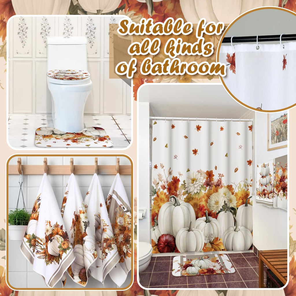 Honoson 8 Pcs Christmas Black Santa Claus Shower Curtain Set with Rugs and Kitchen Towels African American Retro Christmas Bathroom Decor Black Santa Curtain Decorations Xmas Farmhouse Gifts