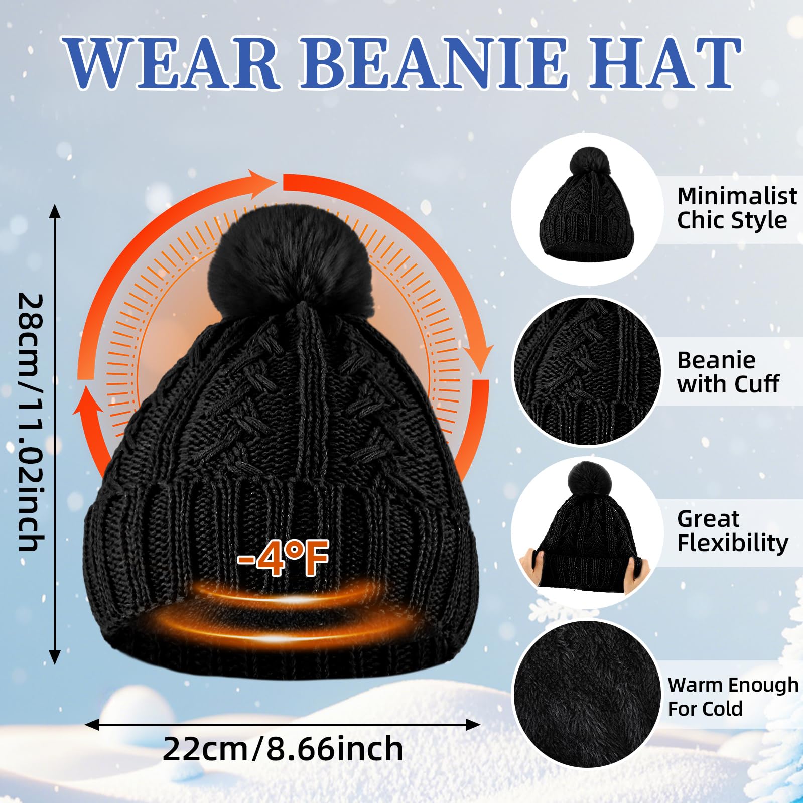 Geyoga 6 Pcs Winter Warm Set for Women Warm Beanies Hats Touchscreen Gloves Long Scarf Ear Muffs Socks Winter Gifts for Women