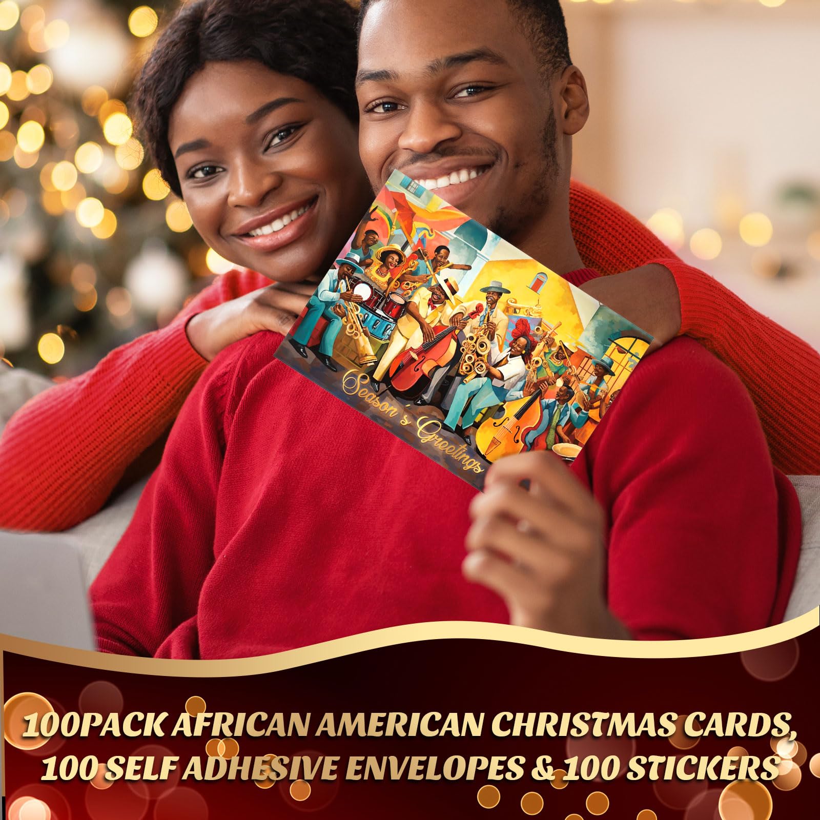 Zhanmai 100 Sets Black Christmas Cards African American Black Religious Cards with Envelopes for Christmas Supplies(Vintage)