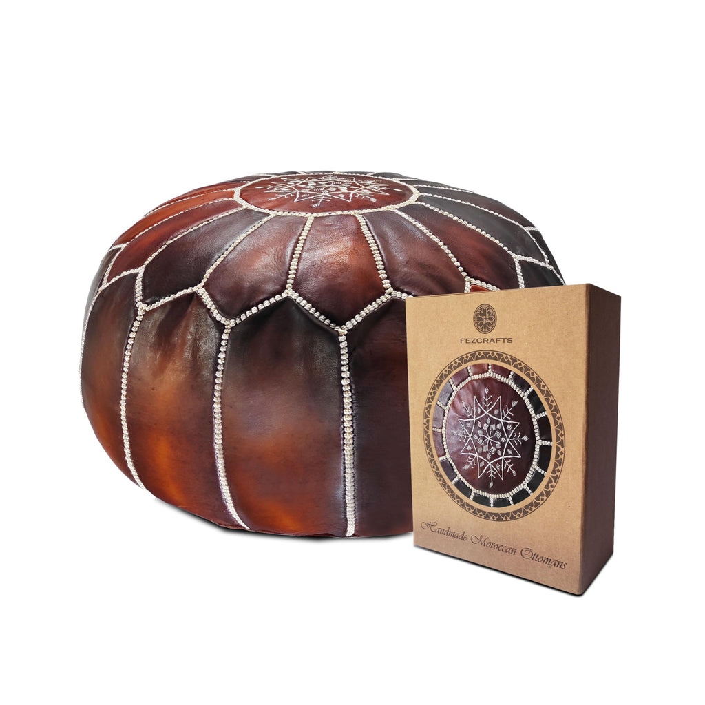 Fezcrafts Genuine Leather Moroccan Ottoman unstuffed Moroccan Pouf Footresf Livin Room Cocktail Seats Goatskin Tribal Bohemian Home Decor (Black)