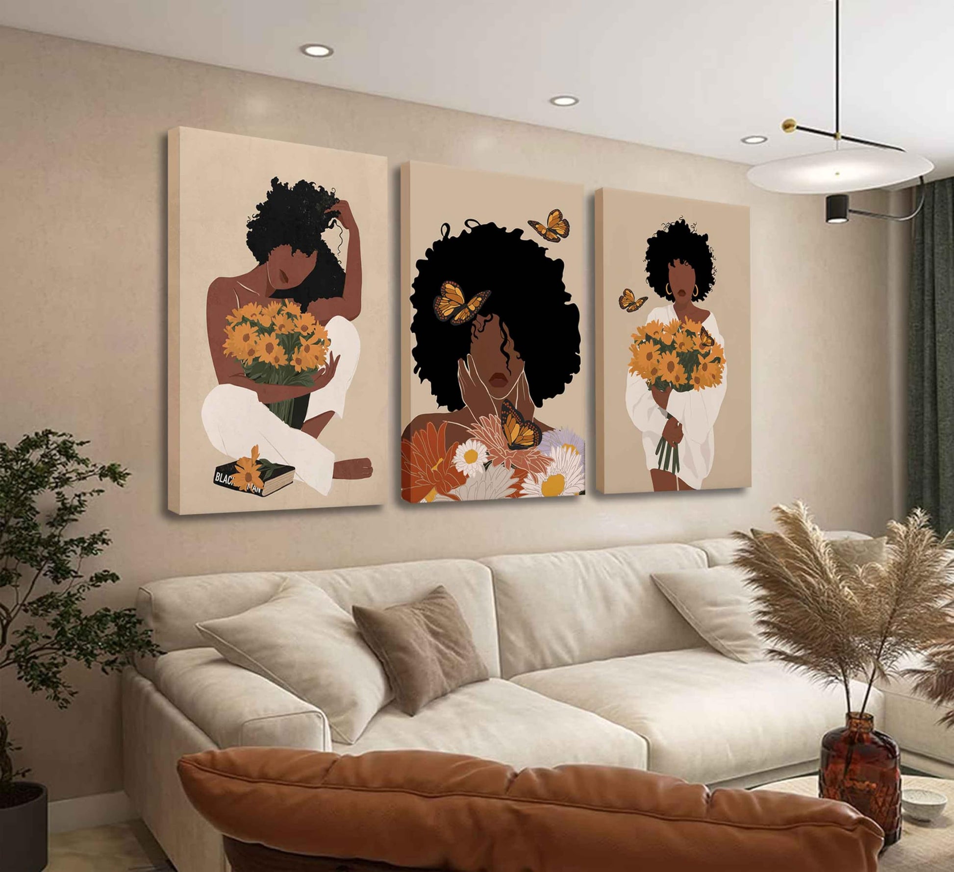 WSTUKVV 3Pcs Black Girl Bathroom Wall Art Boho Black Woman Posters Pictures African American Canvas Prints Fashion Abstract Paintings For Bathroom Home Bedroom Living Room Wall Decor Frame
