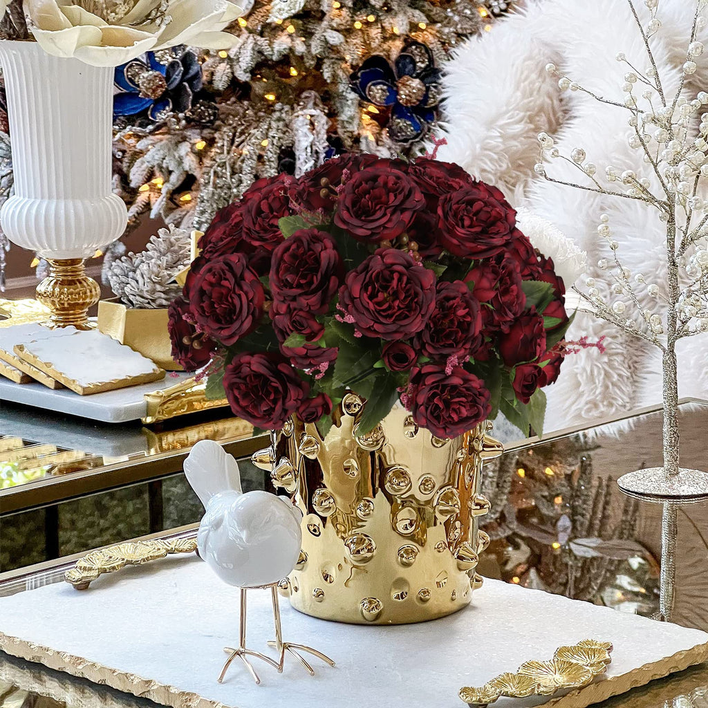 4 Bundles Artificial Peonies Silk Flowers, White Faux Peony Bouquet Florals Arrangements Decor for Farmhouse Home Boho Wedding Table Centerpiece, Fake Plastic Flowers Bulk Vase Decoration (White)