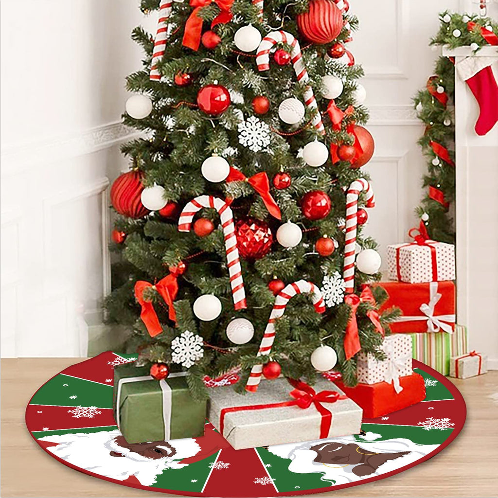 Christmas Tree Skirt Black Snowflake Black Santa African American Santa Tree Skirt 48inch Xmas Winter Tree Skirt for Christmas Indoor Outdoor Decorations