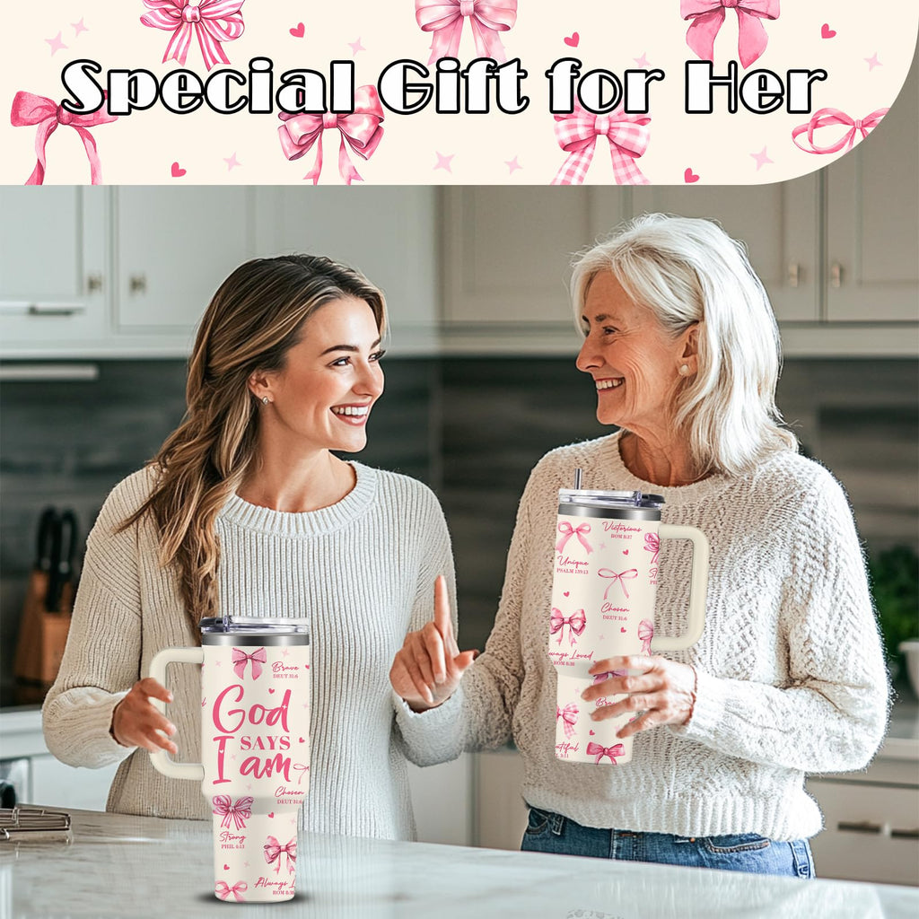 Christian Gifts for Women, 40 oz I Can Do All Things Christ Tumbler With Handle, Inspirational Religious Birthday Gifts for Faith Cup, Christian Jesus God Bible Verse Pastor Prayer Gift for Christmas