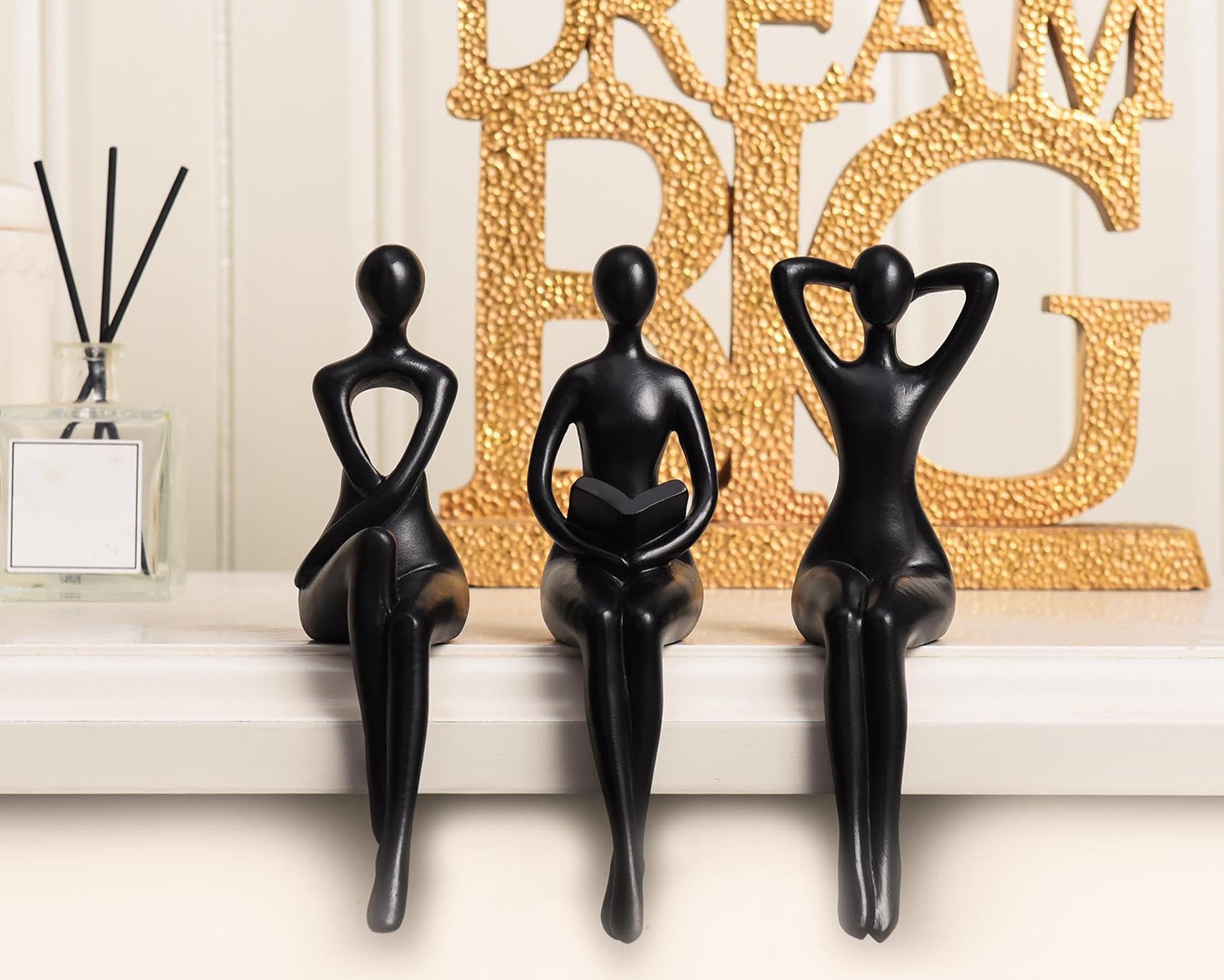 Quoowiit Gold Decor Thinker Statue Decor Book Shelf Decor, Abstract Statue Ornament Office Decor Modern Home Decor Decorations for Living Room Collectable Figurines Coffee Table Decor 3 Piece