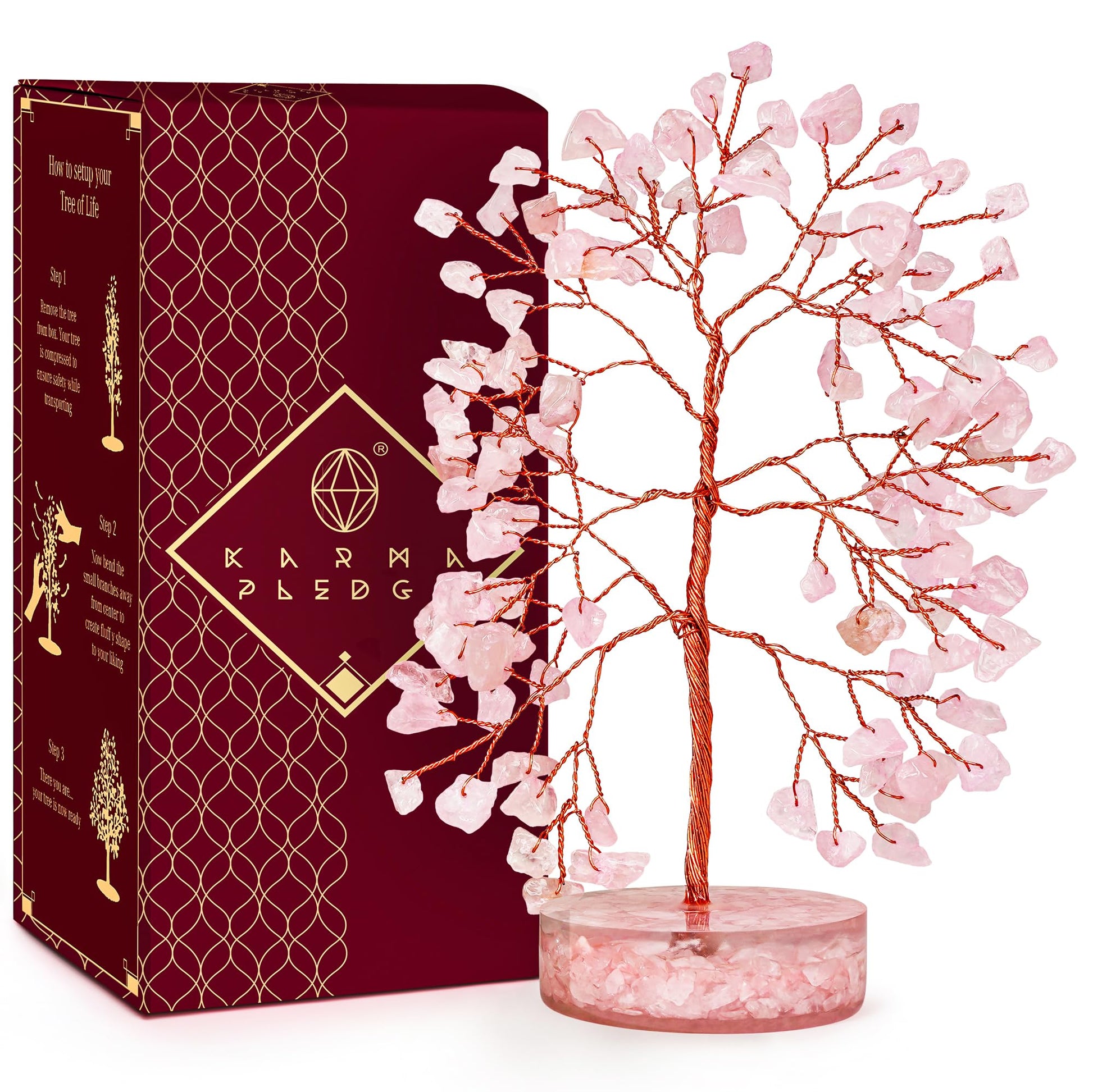 Rose Quartz Crystal Trees for Home Decor, Office Desk Decoration, Chakra Healing Crystals and Stone for Positive Energy, Money, Good Luck, Tree of Life Spiritual Birthday Gifts for Women and Mom