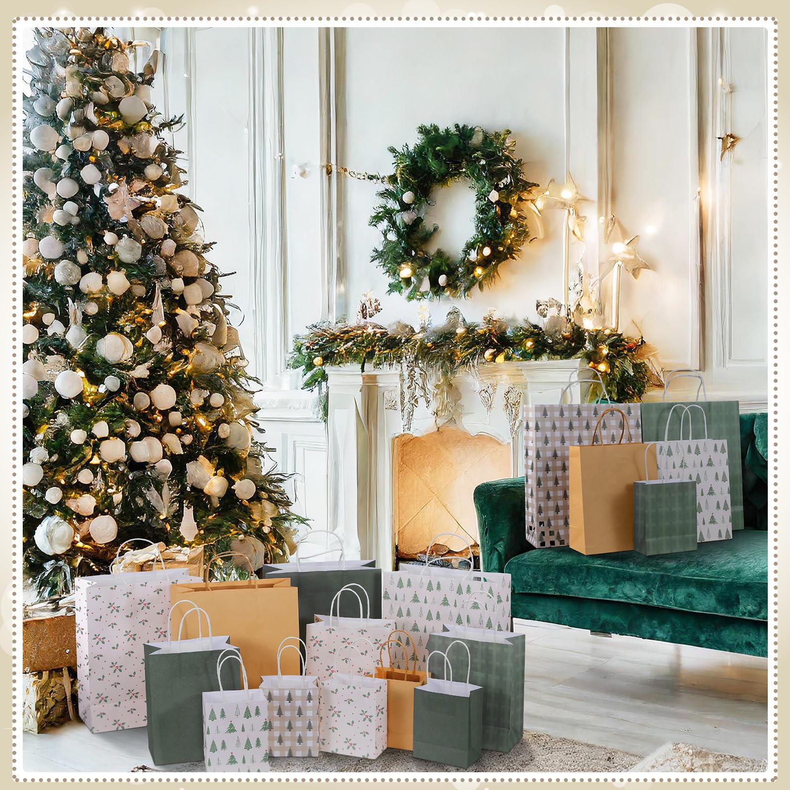 Trandraft 18 Pcs African American Christmas Kraft Gift Bags with Handles Assorted Sizes Black Santa Christmas Gift Paper Bags 6 Styles 3 Sizes Xmas for Favors Wrapping