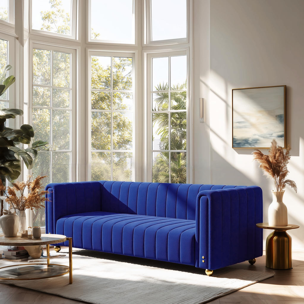 81" W Tufted Velvet Couch,Modern Velvet Sofa with Round Handrails and Metal Legs for Living Room,Office,Apartment (1, Pink)