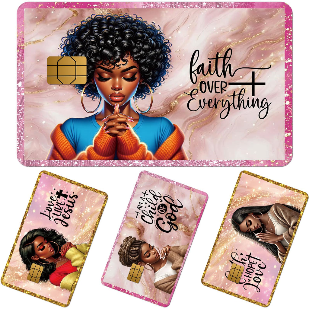 Credit Card Skin Stickers - 4 Pcs Black Women Debit Card Skin Stickers Cover Set, Affirmative Inspirational Black Girl Waterproof Removable Decals for DIY Transportation Cards