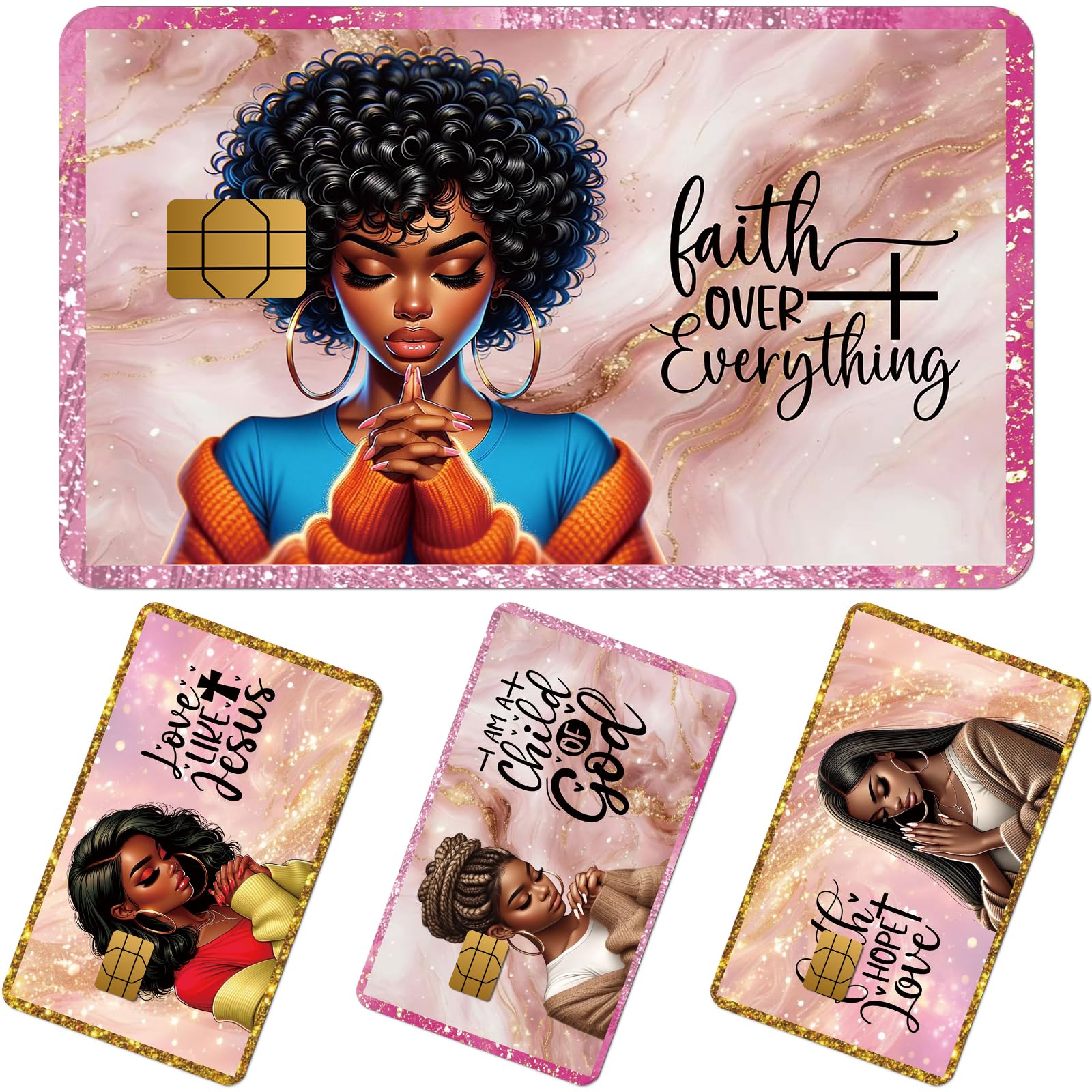 Credit Card Skin Stickers - 4 Pcs Black Women Debit Card Skin Stickers Cover Set, Affirmative Inspirational Black Girl Waterproof Removable Decals for DIY Transportation Cards