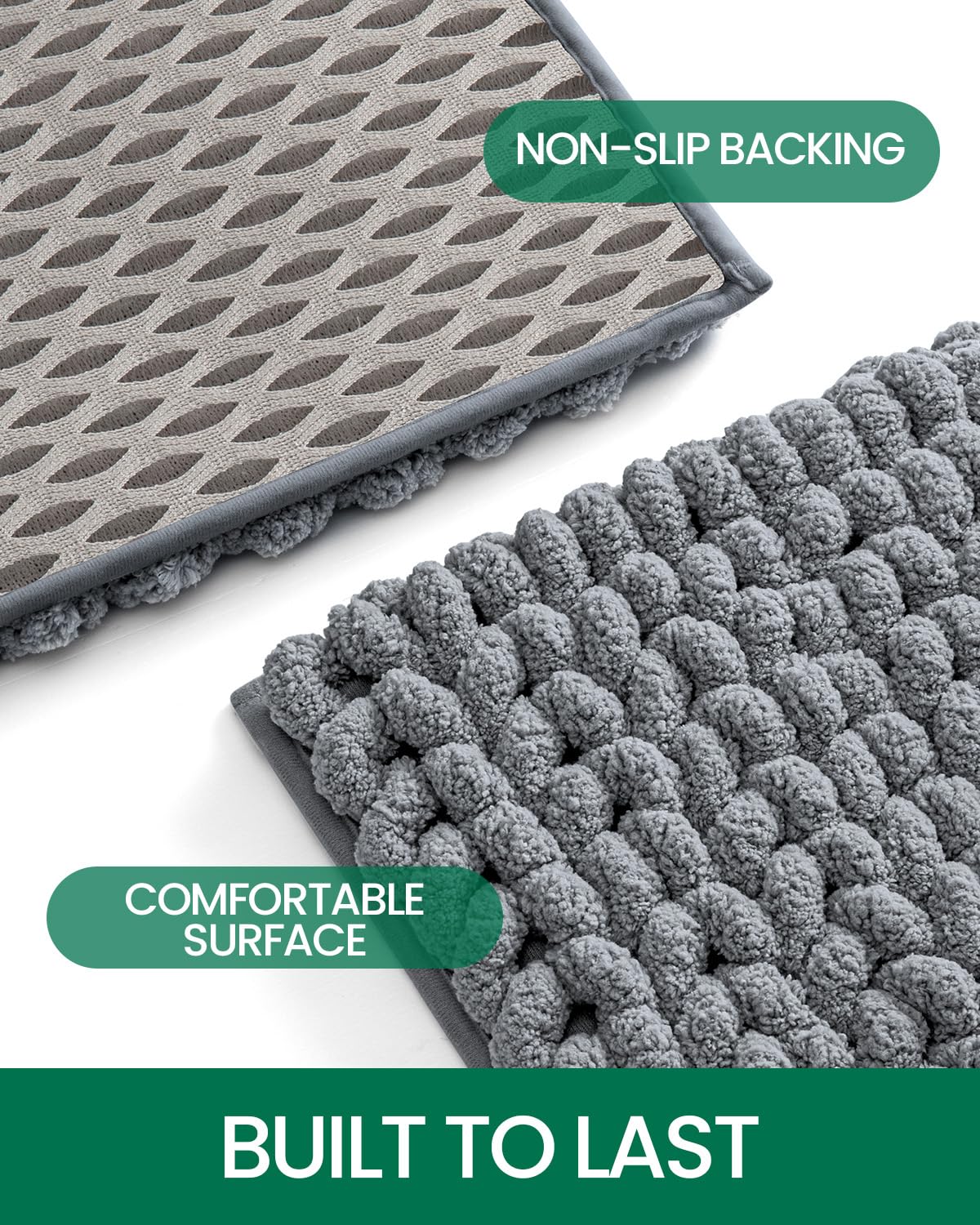 LUMI Luxury Bathroom Rug, Ultra Soft Quick Dry Bath Mat, Non-Slip Absorbent Thick Chenille Bath Rug, Cozy Braid Design Floor Mat for Bathtub, Sink, Laundry, Bedroom, White, 24"x36"