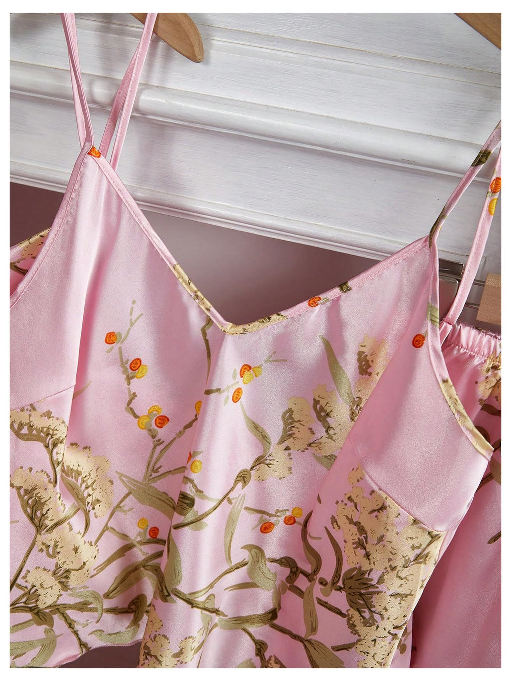 GORGLITTER Women's 5 Piece Floral Print Satin Pajama Set Nightgown Robe Cami Shorts Sleepwear with Storage Bag