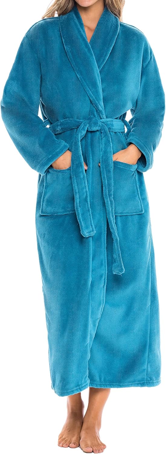 Alexander Del Rossa Plush Striped Robe for Women, Long Fleece Plaid Winter Bath Robe, Plus Size