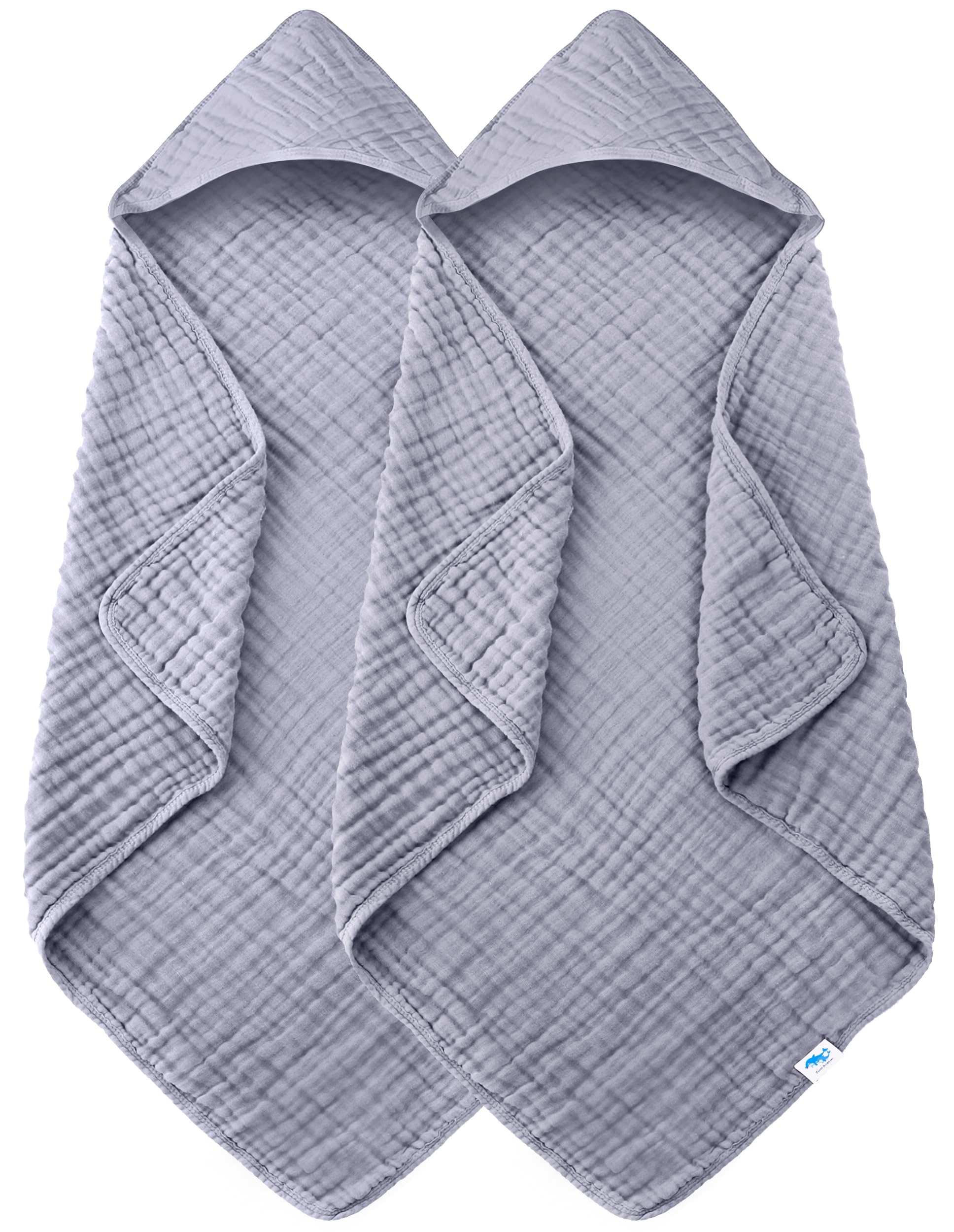 SWEET DOLPHIN Muslin Hooded Baby Bath Towels - 2 Pack 100% Cotton Towel for Babies, Infants, Toddlers - 32x32Inch - Highly Absorbent and Newborn Essential, Light Bean Paste
