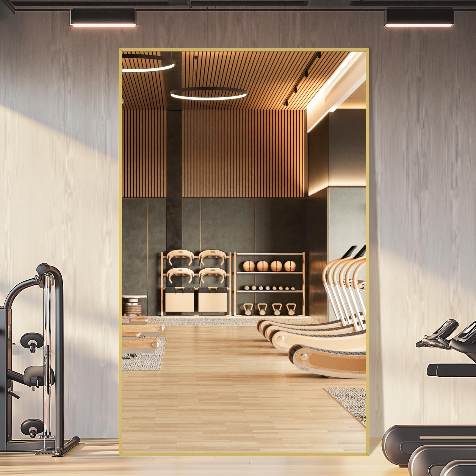 Oversized Floor Mirror Full Length with Stand, 72"X44" Extra Large Arch Standing Mirror Full Length, Tempered Glass Black Full Body Mirror for Bedroom Living Room, Aluminum Alloy Frame