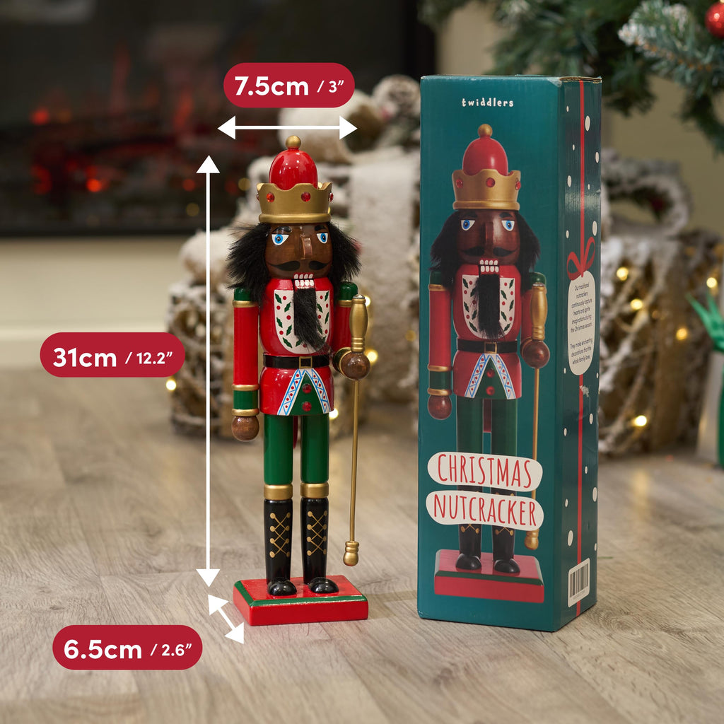 THE TWIDDLERS 12-Inch Wooden Nutcracker Christmas Decor African American King Soldier - Decorative Christmas Nutcracker Figures, Nutcracker Christmas Decorations, Cascanueces de Navidad with Gift Box