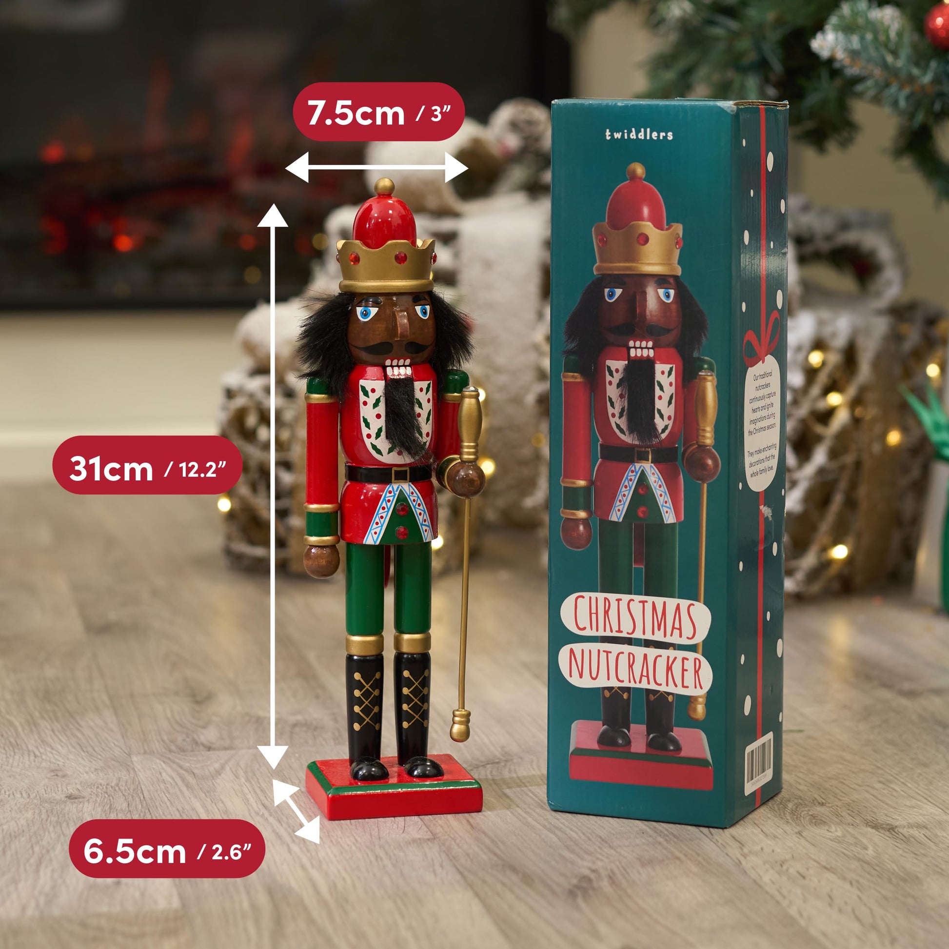THE TWIDDLERS 12-Inch Wooden Nutcracker Christmas Decor African American King Soldier - Decorative Christmas Nutcracker Figures, Nutcracker Christmas Decorations, Cascanueces de Navidad with Gift Box