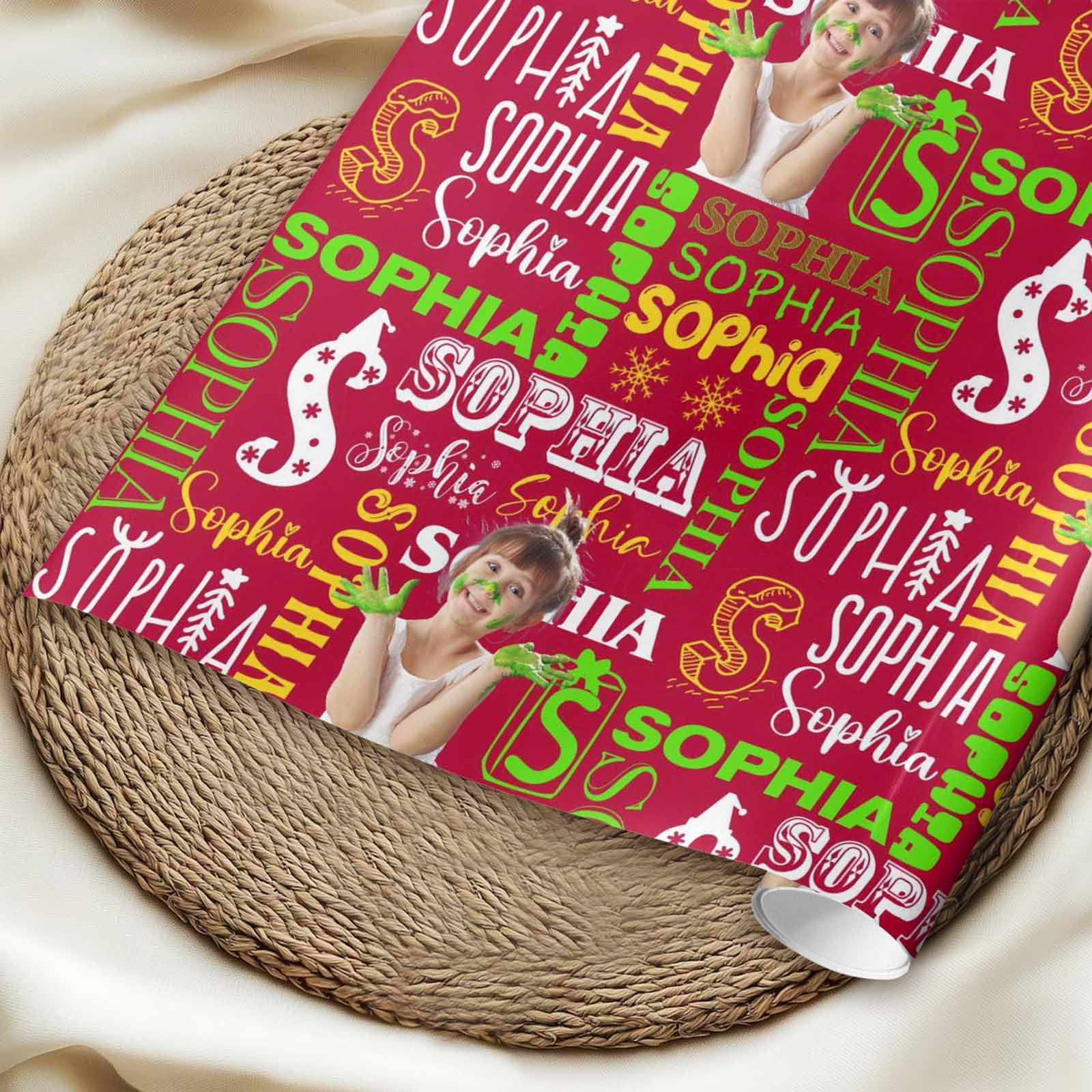 InterestPrint Custom Photo Wrapping Paper Merry Christmas with Christmas hat Wrapping Paper Custom Name Gift Wrap Roll Perfect for Birthdays 58"x 23"