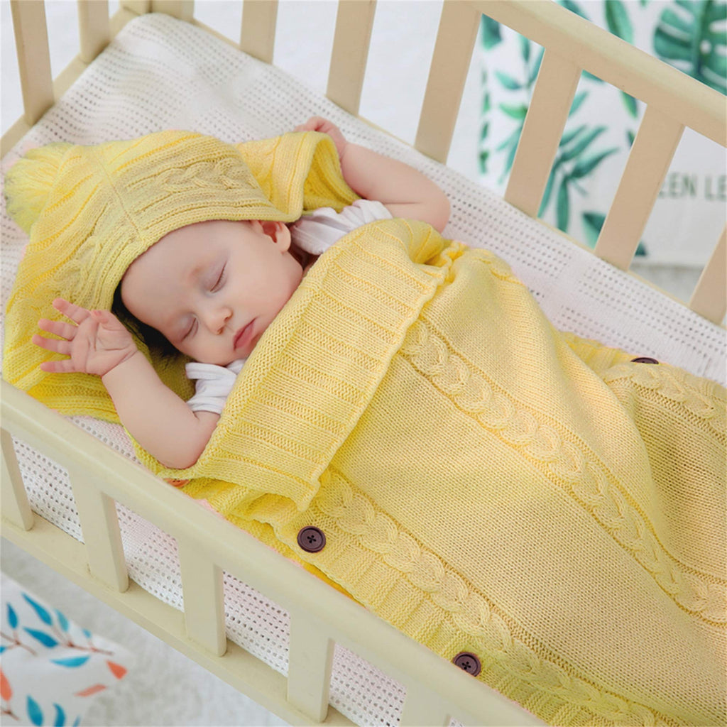 XMWEALTHY Newborn Baby Wrap Swaddle Blanket Knit Sleeping Bag Sleep Sack Stroller Wrap for Baby(Beige) (0-6 Month)