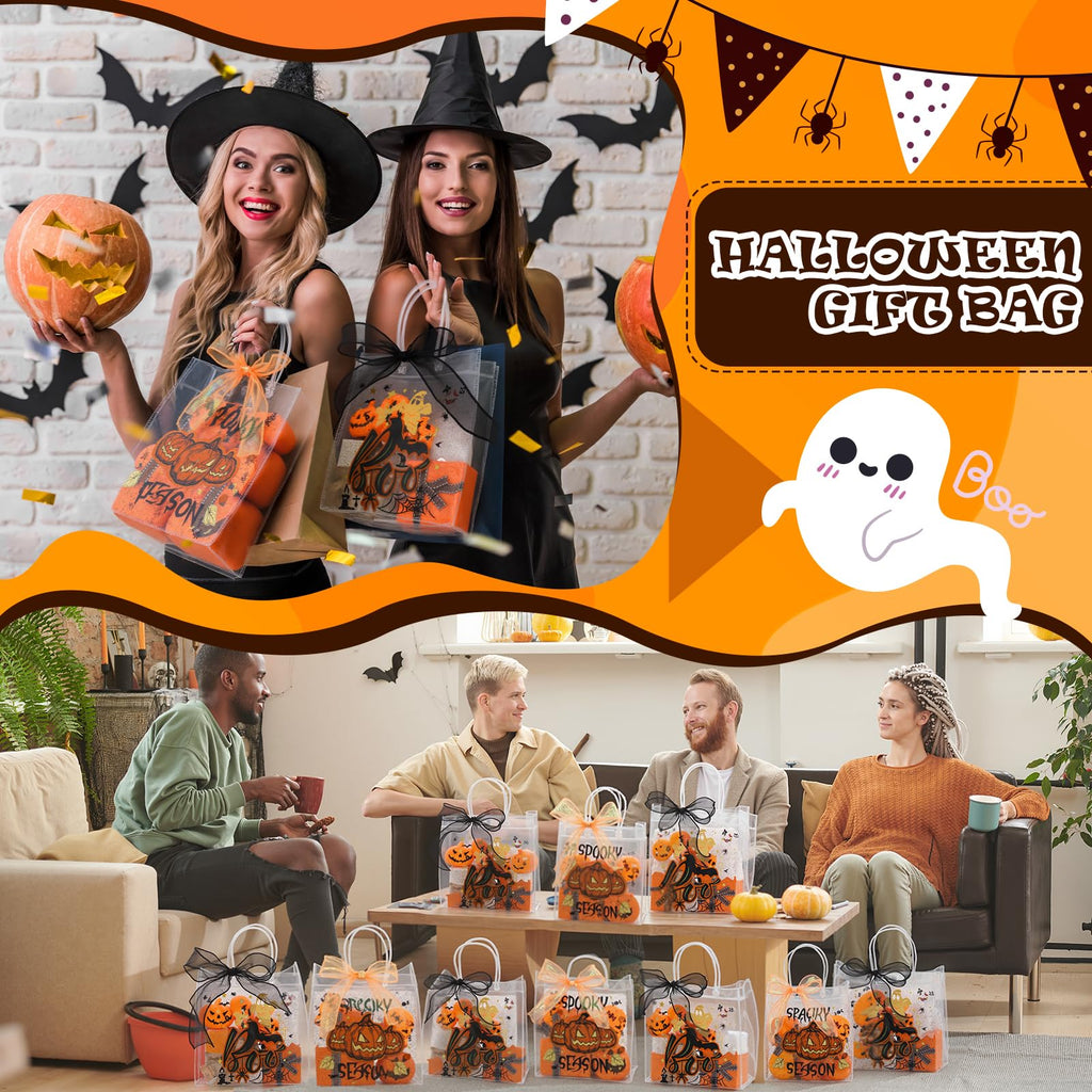 Motipuns 24 Pcs Christmas Clear PVC Gift Bags with Handles and Ribbon African American Black Santa Claus Party Favor Reusable Plastic Candy Treat Tote Bags for Merry New year Xmas Birthday Supplies