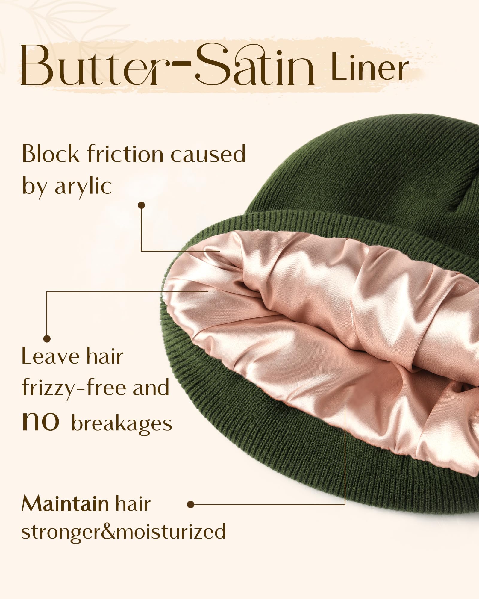 YANIBEST Satin Lined Beanie for Women Reduce Frizz Winter Hats for Women Men Silk Lining Soft Slouchy Warm Cuffed Less Static