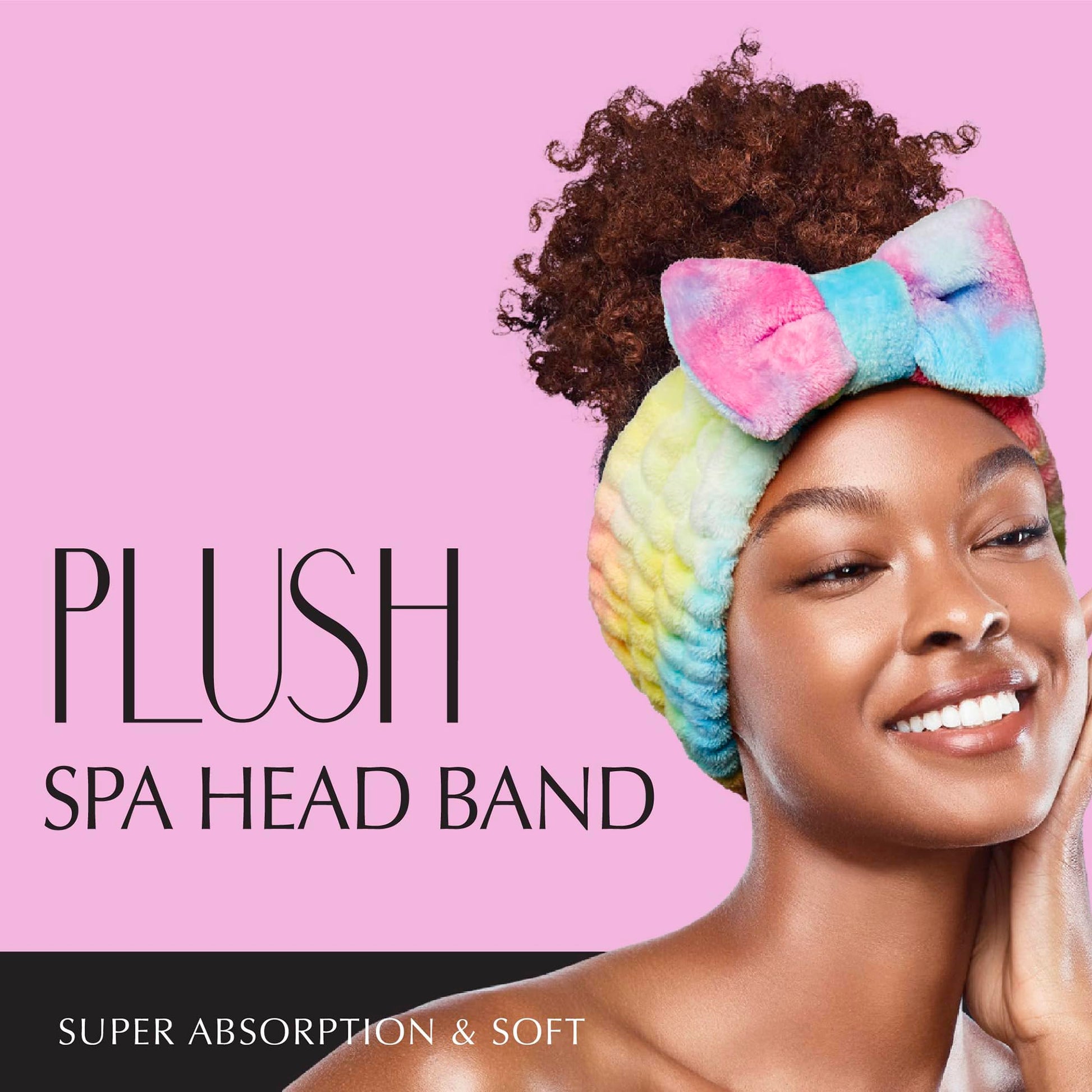 Red by Kiss Spa Headband for Washing Face Facial Makeup Bow Head Band Soft Plush Fleece Stretchy Head Wraps for Women Shower Bath Washing Face Mask (WHITE)