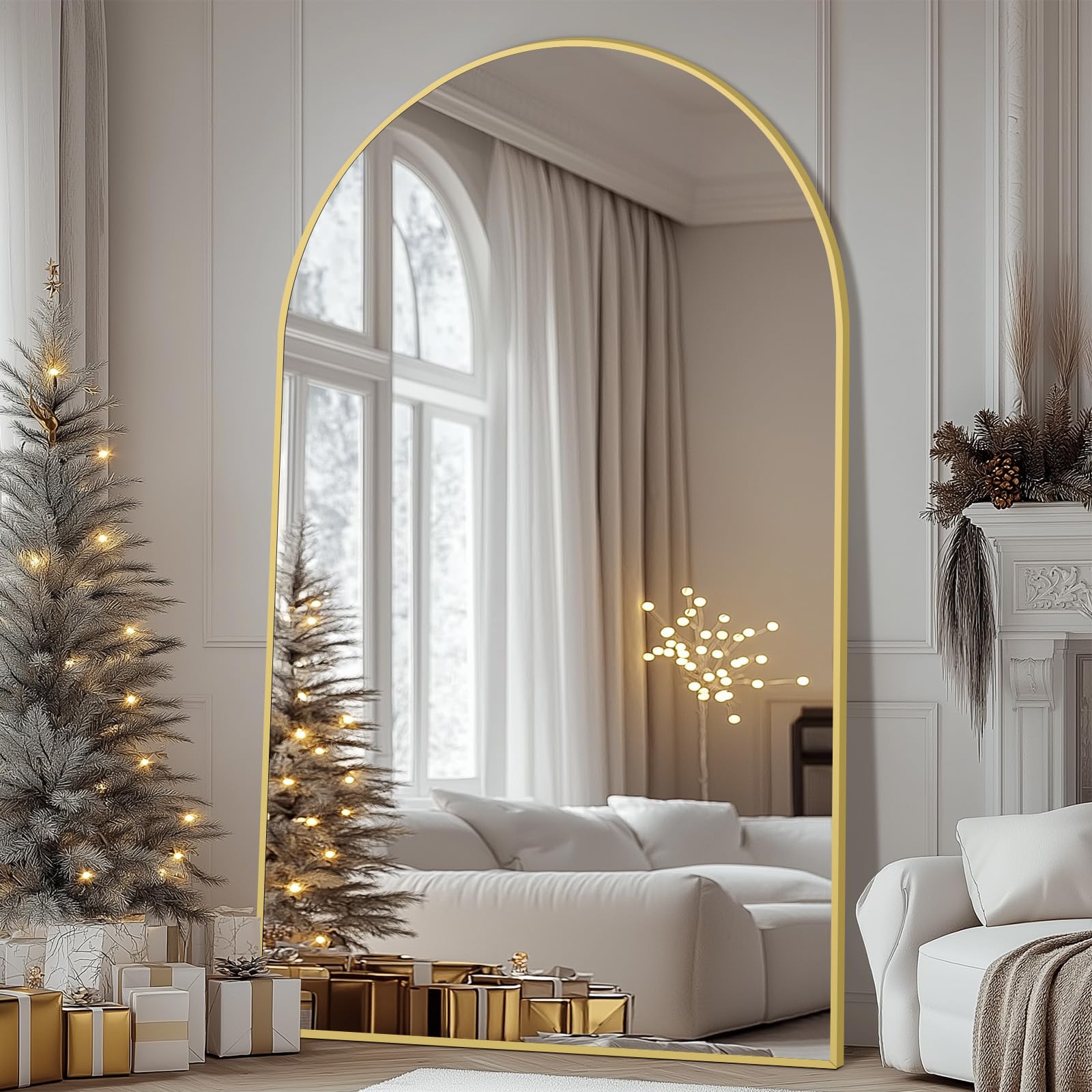 Oversized Floor Mirror Full Length with Stand, 72"X44" Extra Large Arch Standing Mirror Full Length, Tempered Glass Black Full Body Mirror for Bedroom Living Room, Aluminum Alloy Frame