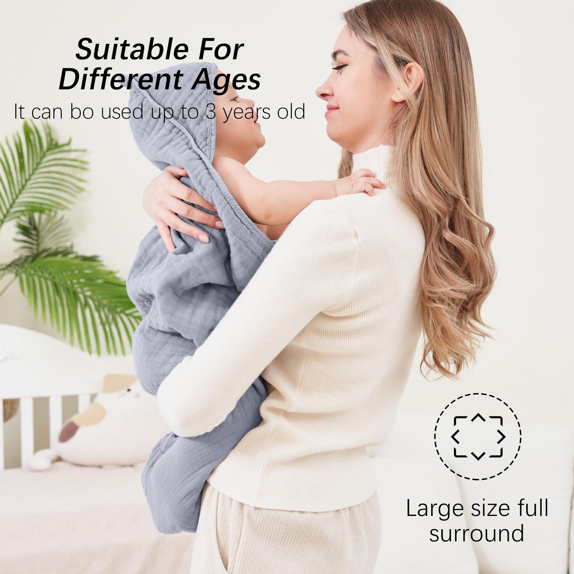 SWEET DOLPHIN Muslin Hooded Baby Bath Towels - 2 Pack 100% Cotton Towel for Babies, Infants, Toddlers - 32x32Inch - Highly Absorbent and Newborn Essential, Light Bean Paste