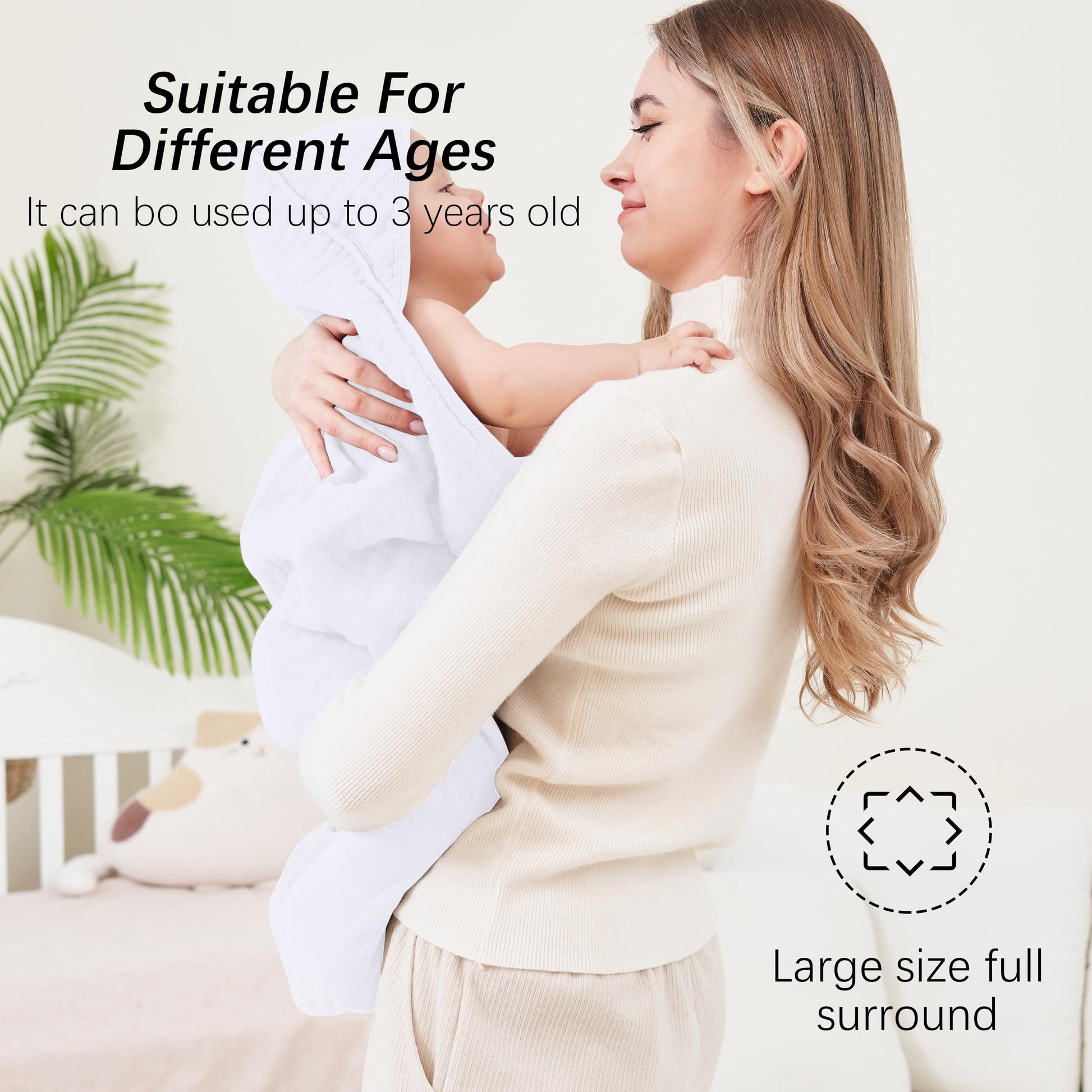 SWEET DOLPHIN Muslin Hooded Baby Bath Towels - 2 Pack 100% Cotton Towel for Babies, Infants, Toddlers - 32x32Inch - Highly Absorbent and Newborn Essential, Light Bean Paste