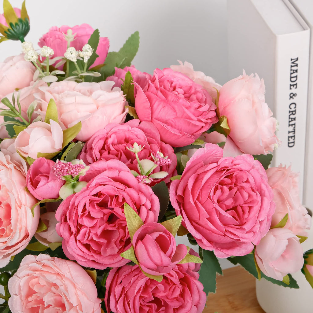 4 Bundles Artificial Peonies Silk Flowers, White Faux Peony Bouquet Florals Arrangements Decor for Farmhouse Home Boho Wedding Table Centerpiece, Fake Plastic Flowers Bulk Vase Decoration (White)