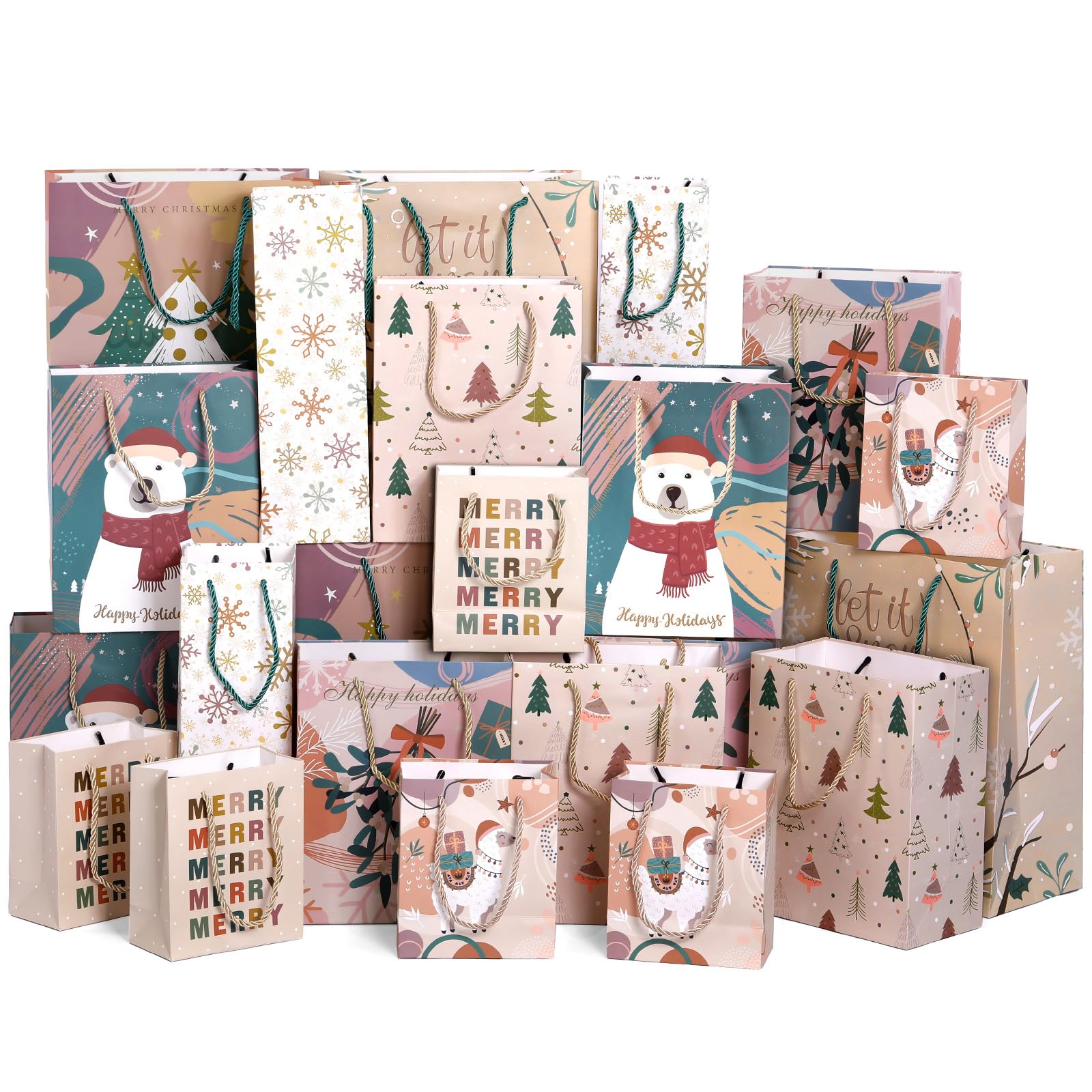 Kolldenn 24 Pack African American Religious Christmas Gift Bags Assorted Size Black Jesus Nativity Scene Paper Goodie Treat Wrapping Bags with Handle for Xmas Holiday Party Favors