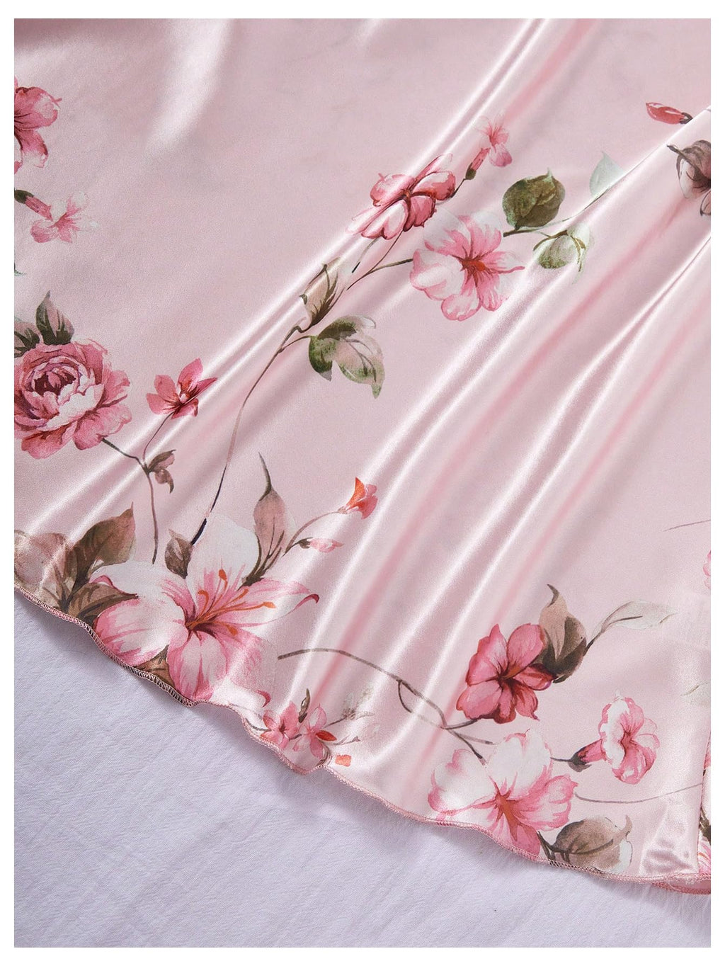 GORGLITTER Women's 5 Piece Floral Print Satin Pajama Set Nightgown Robe Cami Shorts Sleepwear with Storage Bag