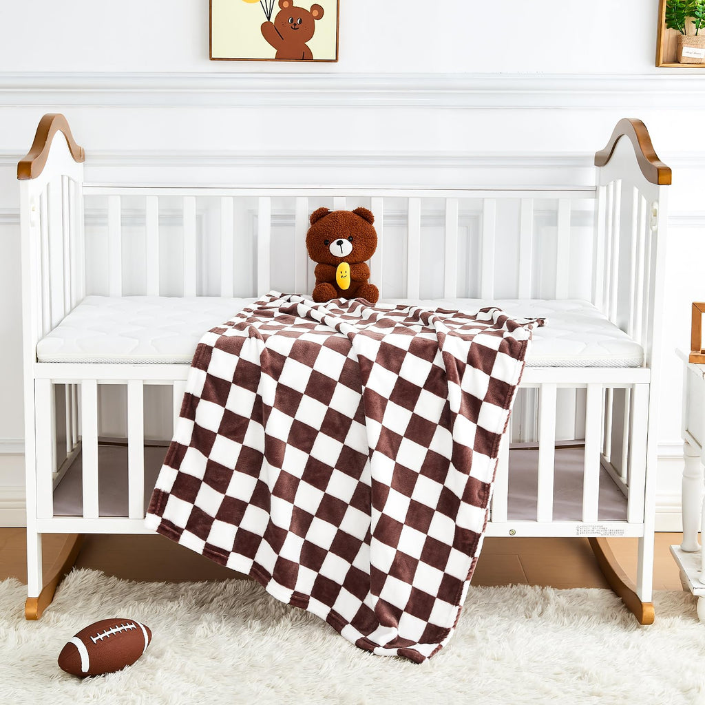 Yurhap Checkered Baby Blanket Fleece Baby Blankets Neutral for Boys Girls, Super Soft Warm Lightweight Infant Toddler Newborn Receiving Blankets for Crib Stroller, 30''x40'', Khaki