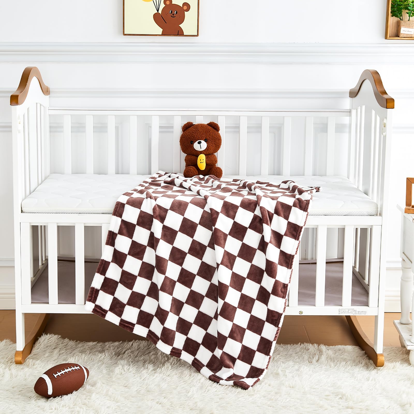 Yurhap Checkered Baby Blanket Fleece Baby Blankets Neutral for Boys Girls, Super Soft Warm Lightweight Infant Toddler Newborn Receiving Blankets for Crib Stroller, 30''x40'', Khaki