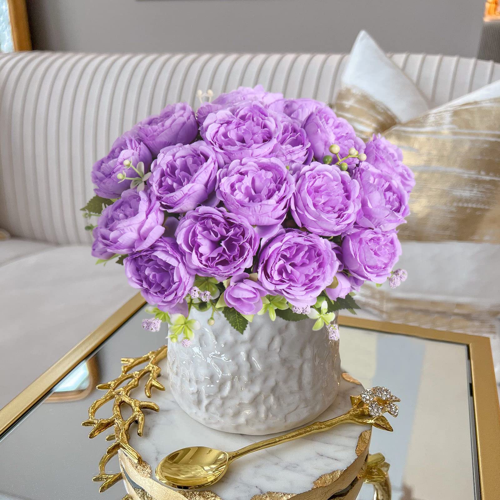 4 Bundles Artificial Peonies Silk Flowers, White Faux Peony Bouquet Florals Arrangements Decor for Farmhouse Home Boho Wedding Table Centerpiece, Fake Plastic Flowers Bulk Vase Decoration (White)