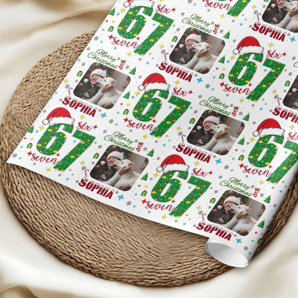 InterestPrint Custom Photo Wrapping Paper Merry Christmas with Christmas hat Wrapping Paper Custom Name Gift Wrap Roll Perfect for Birthdays 58"x 23"