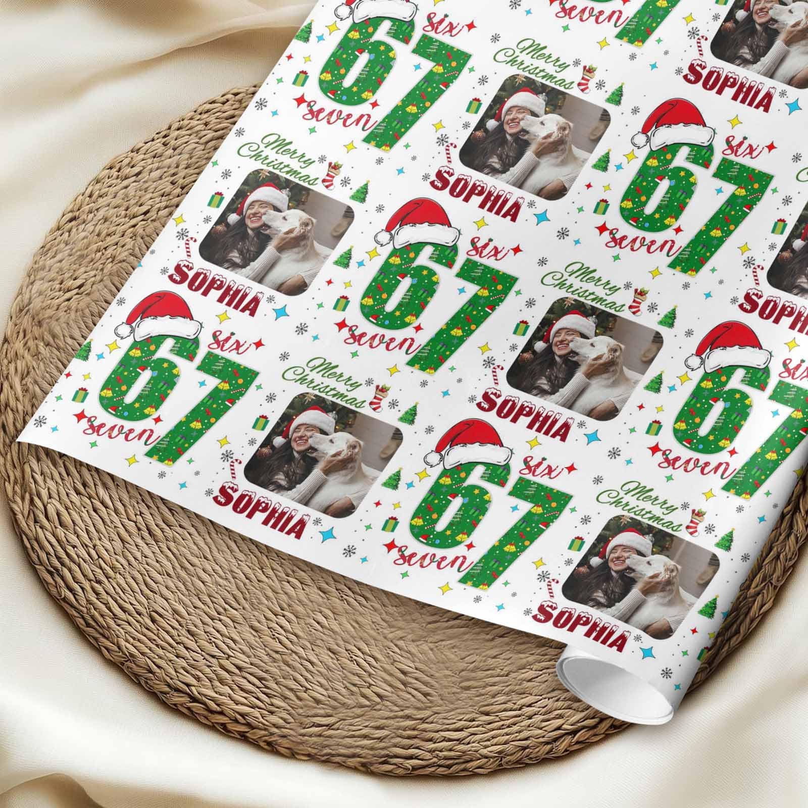InterestPrint Custom Photo Wrapping Paper Merry Christmas with Christmas hat Wrapping Paper Custom Name Gift Wrap Roll Perfect for Birthdays 58"x 23"