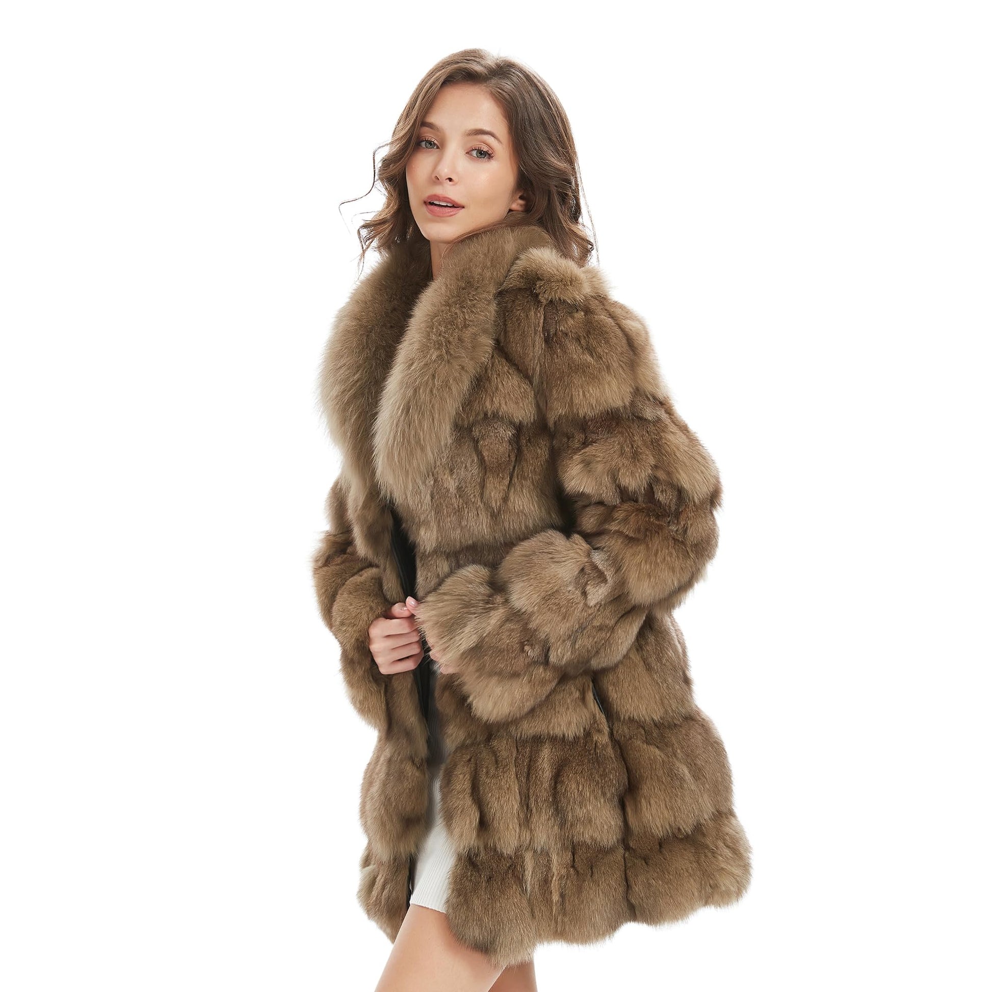 Fur Story Women's Genuine Fox Fur Coat Thick Warm Fur Jacket Winter coat