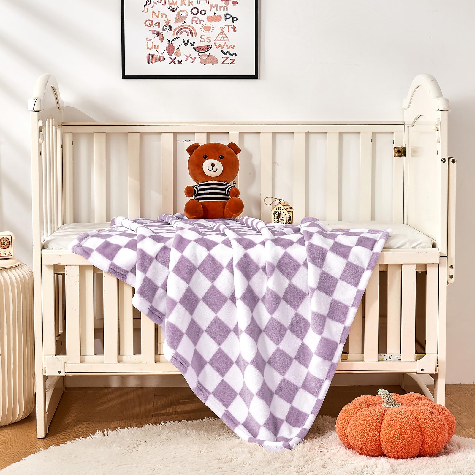 Yurhap Checkered Baby Blanket Fleece Baby Blankets Neutral for Boys Girls, Super Soft Warm Lightweight Infant Toddler Newborn Receiving Blankets for Crib Stroller, 30''x40'', Khaki