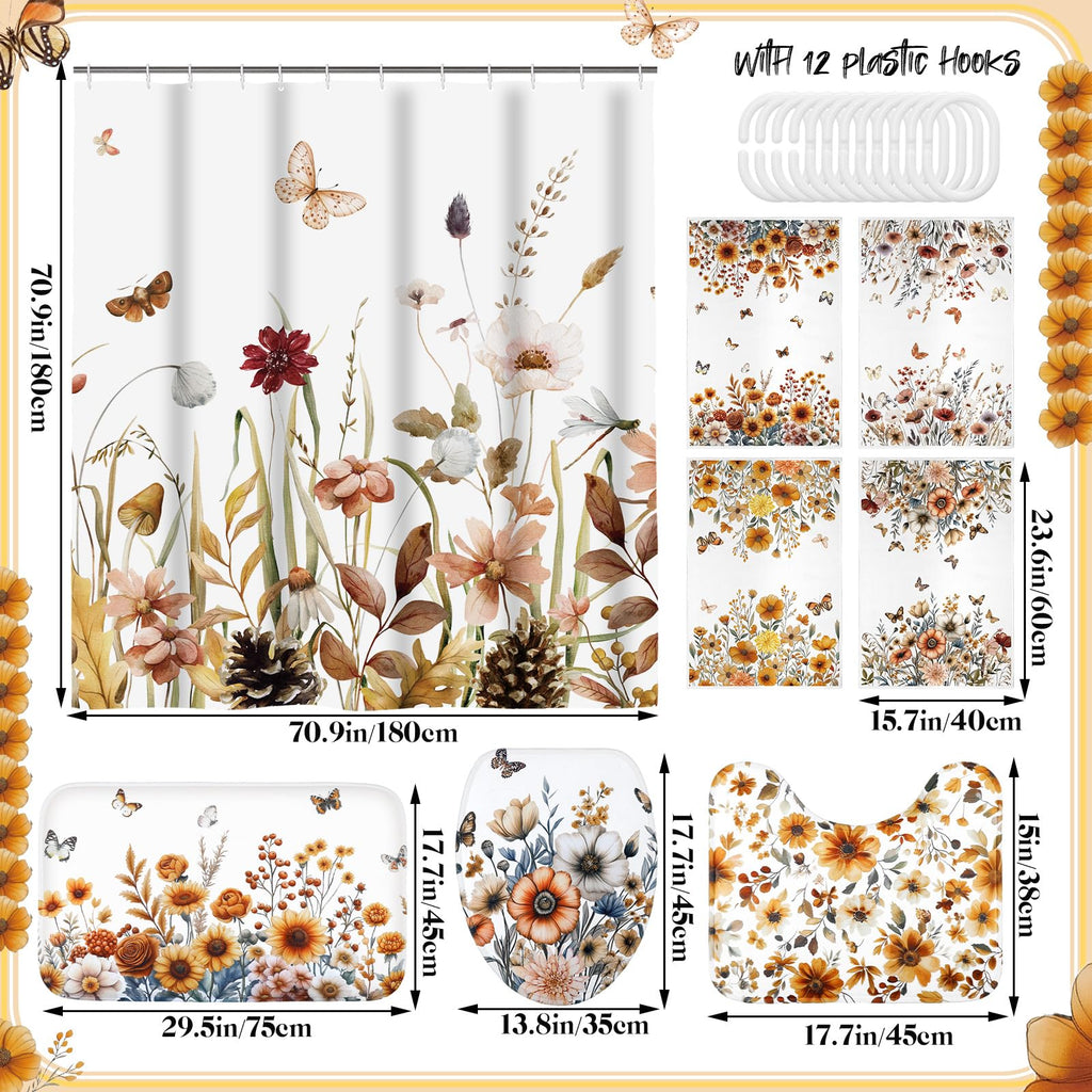 Honoson 8 Pcs Christmas Black Santa Claus Shower Curtain Set with Rugs and Kitchen Towels African American Retro Christmas Bathroom Decor Black Santa Curtain Decorations Xmas Farmhouse Gifts