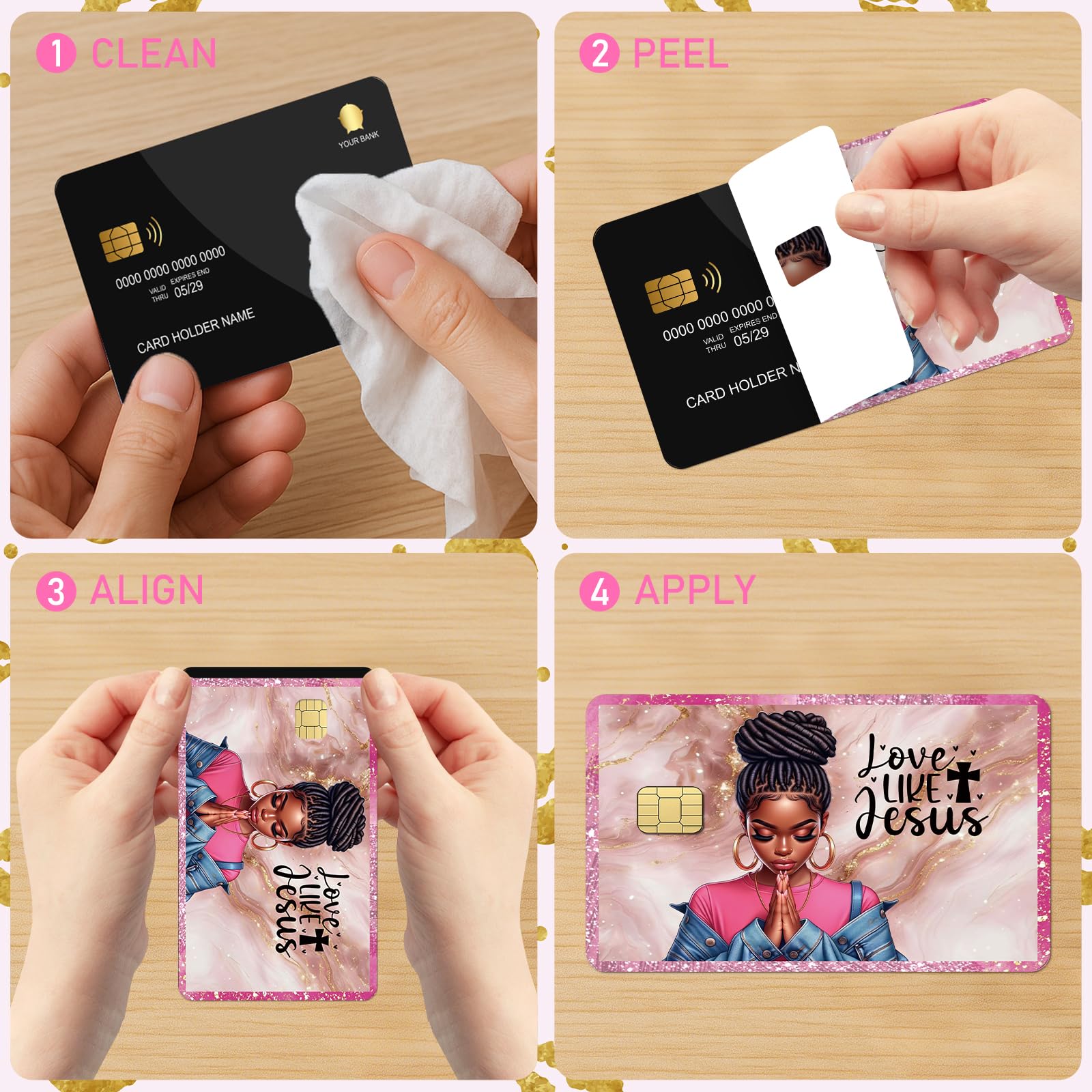 Black Girl Credit Card Skin - 4 Pcs Black Girl Pray On Debit Skin Stickers Love Like Jesus Cover Set for Transportation Key Debit Bus Cards Women