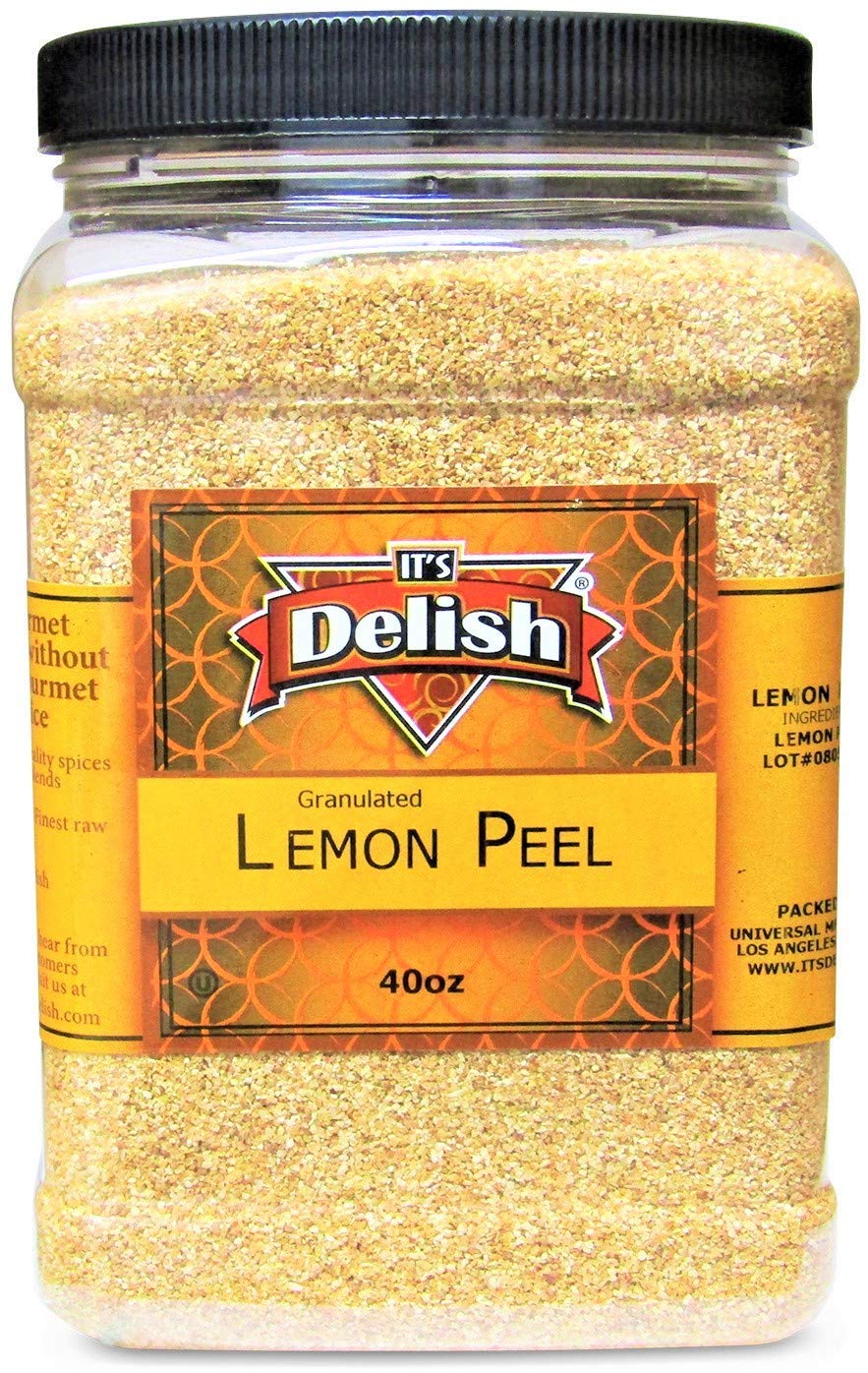 Gourmet Granulated Lemon Peel By Its Delish – 40 OZ Jumbo Reusable Container – 100% Natural Lemon Peel Granules Great Zest for Tea, Cooking, Baking, Flavoring, Seasoning – Kosher OU, Vegan